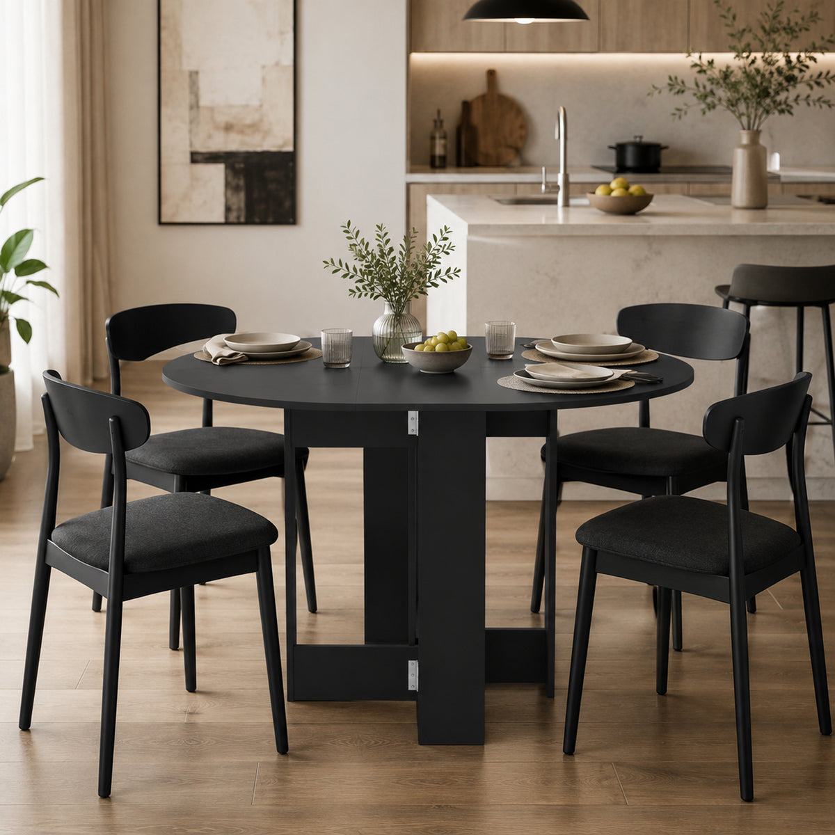 Drop-Leaf Table, Folding Dining Table with Foldable Leaves for Small Spaces, Kitchen, Dining Room, Black