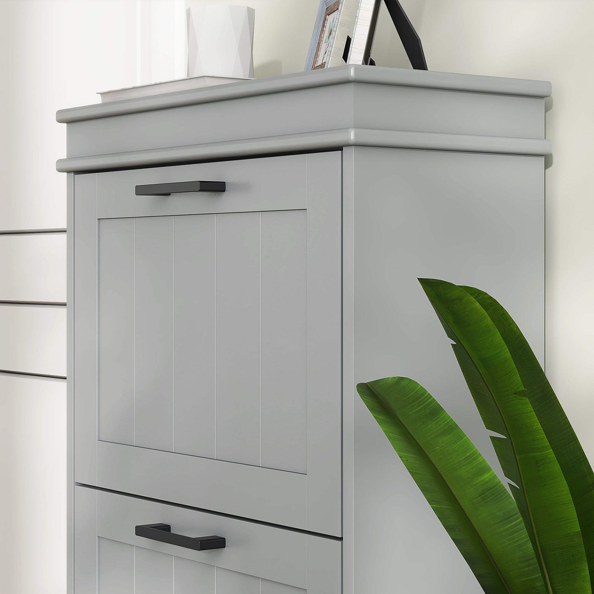 3 Drawers Entryway Shoe Cabinet, Narrow Shoe Storage Cabinet with 3 Flip Drawers and Adjustable Shelves for 15 Pairs of Shoes, Grey