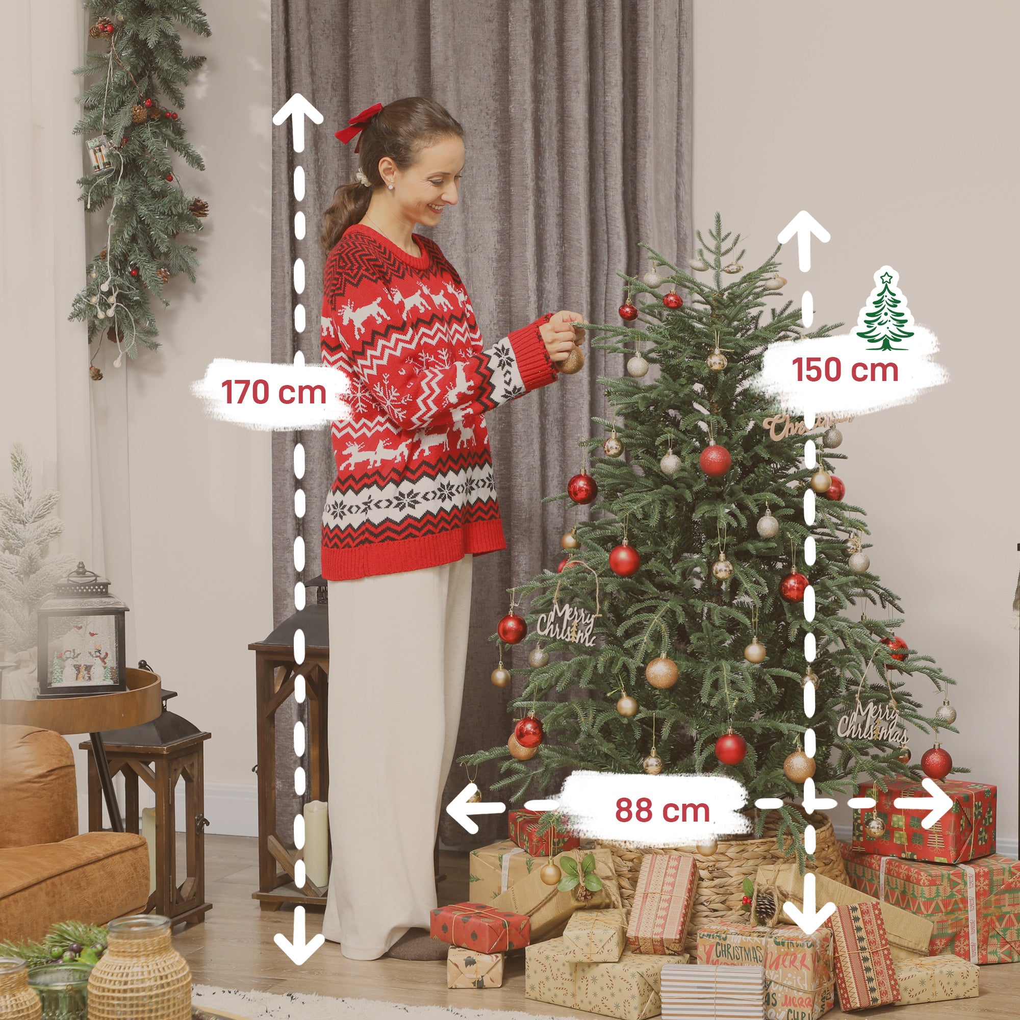 5 ft Artificial Christmas Tree with 1375 Realistic Dense Branches, Full Spruce, Hinged Xmas Tree with Metal Stand, Easy Assembly, Green