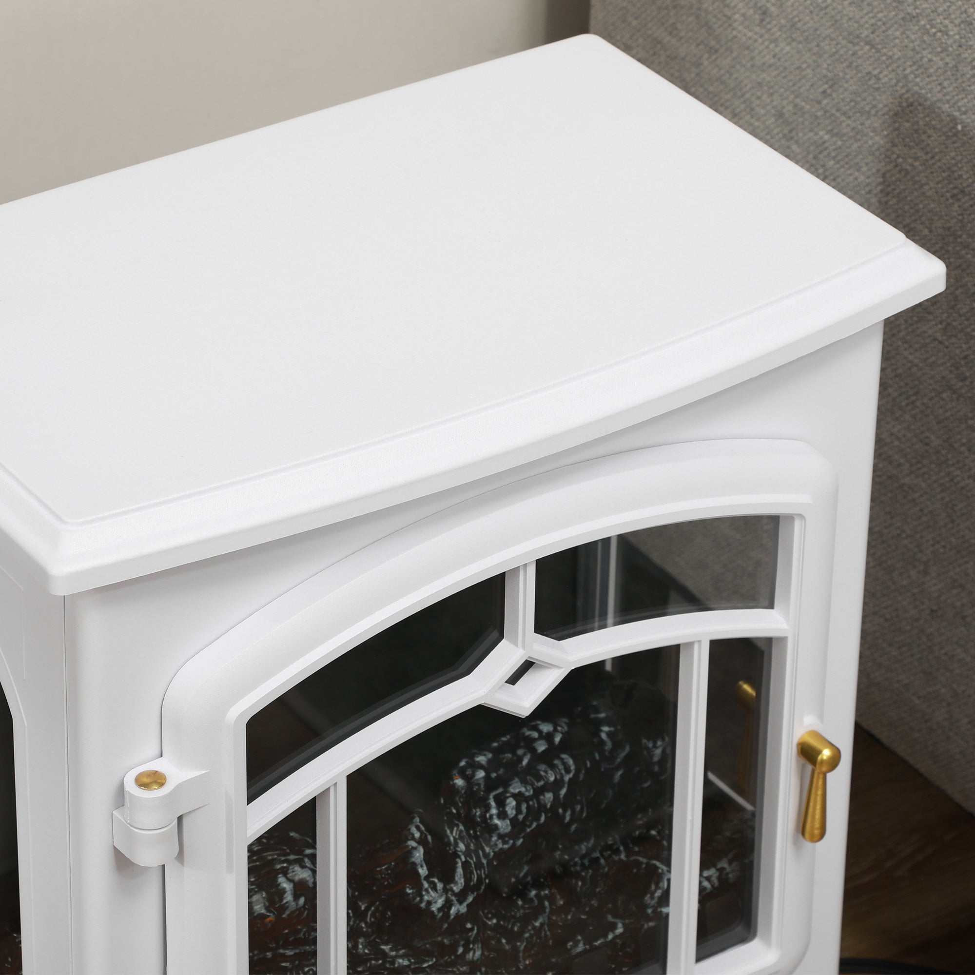 22" Electric Fireplace Stove, 1500W Freestanding Fireplace Heater with Adjustable Temperature, Overheat Protection, Adjustable Brightness, White