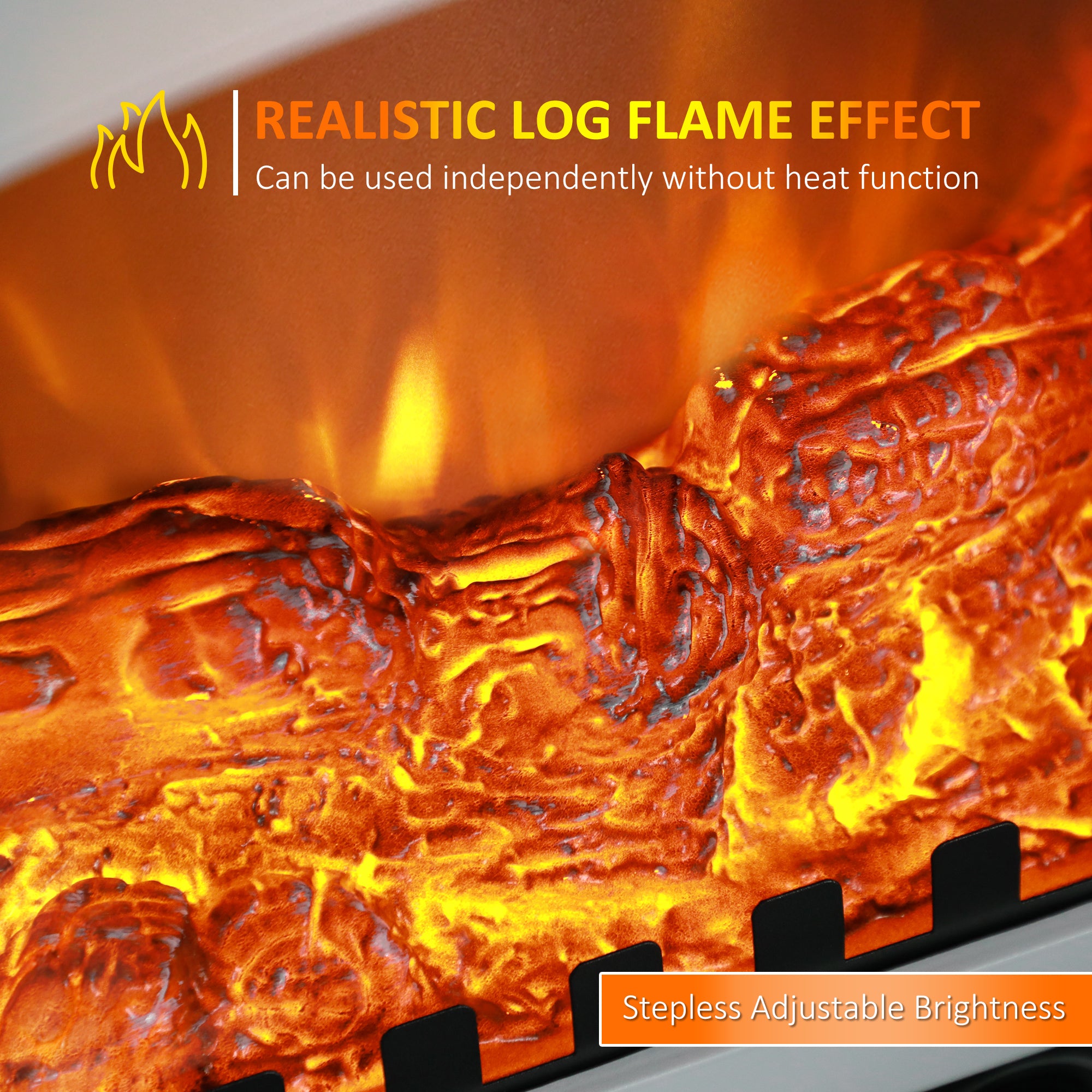 22" Electric Fireplace Stove, 1500W Freestanding Fireplace Heater with Adjustable Temperature, Overheat Protection, Adjustable Brightness, White