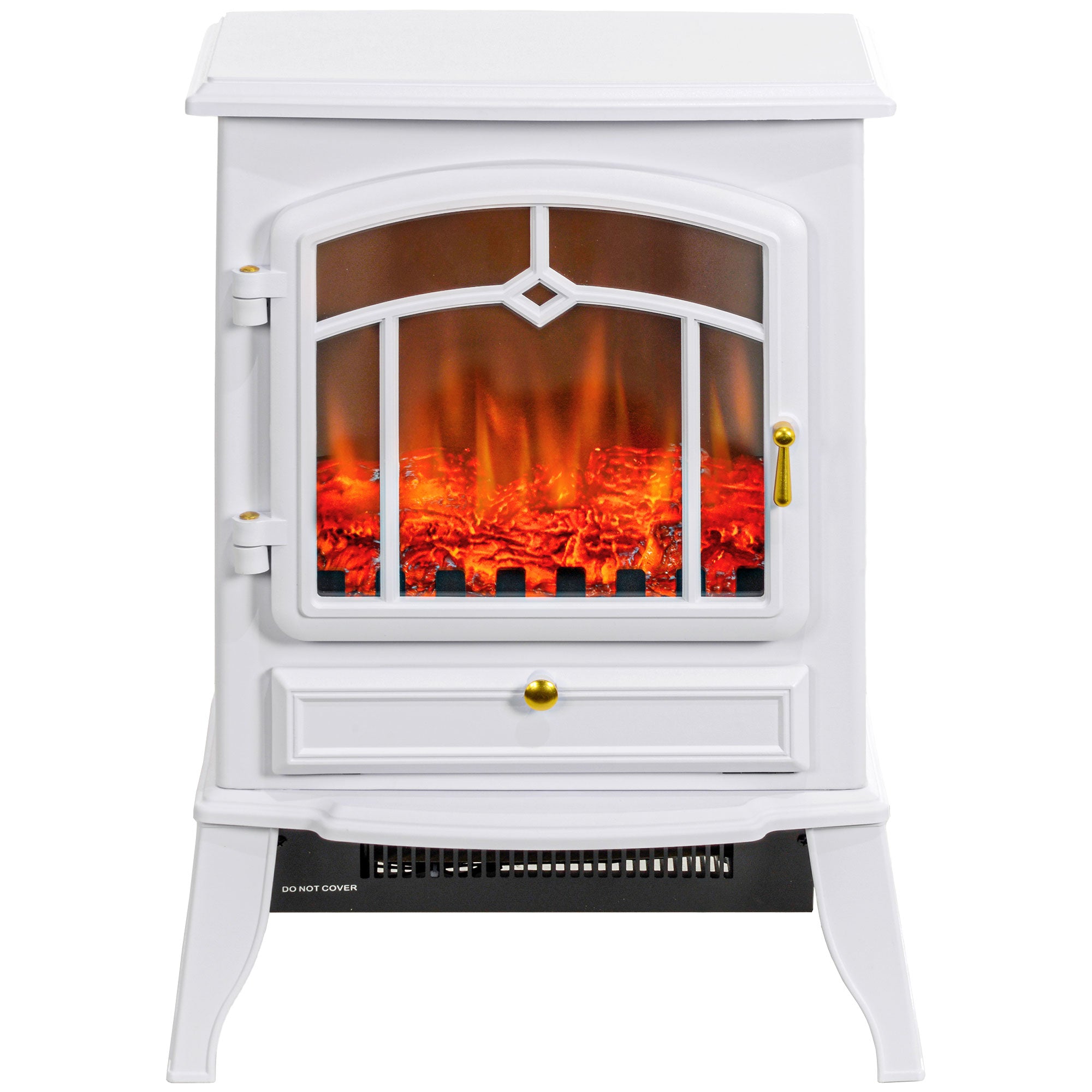 22" Electric Fireplace Stove, 1500W Freestanding Fireplace Heater with Adjustable Temperature, Overheat Protection, Adjustable Brightness, White