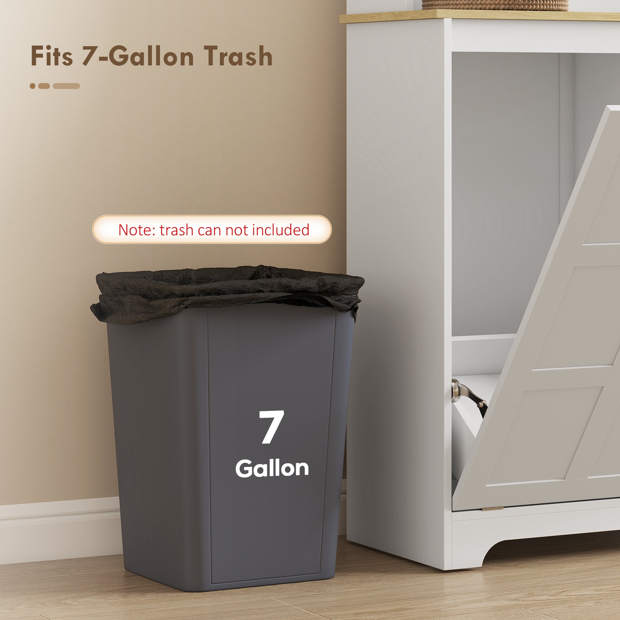Kitchen Cupboard with Charging Station and 26.5 L Rubbish Bin Cabinet, 175cm Tall Kitchen Cabinet with 3 Door Shelves and 2 Acrylic Doors, Sideboard Storage Cabinet for Dining Room, White