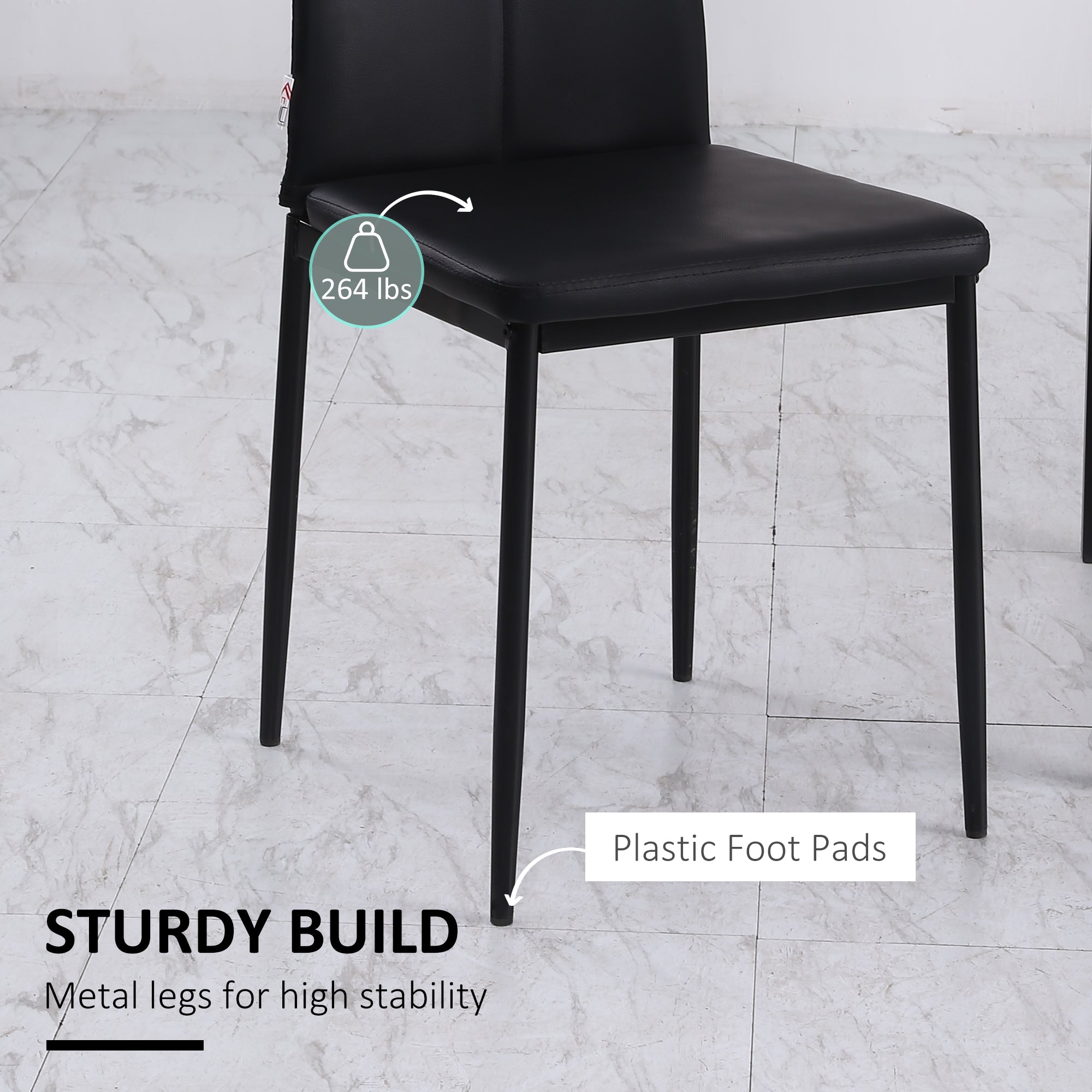 HOMCOM Modern Dining Chairs Set of 6, Upholstered Faux Leather Kitchen Chairs with Crystal Tufting and Metal Legs for Living Room, Dining Room, Bedroom, Black