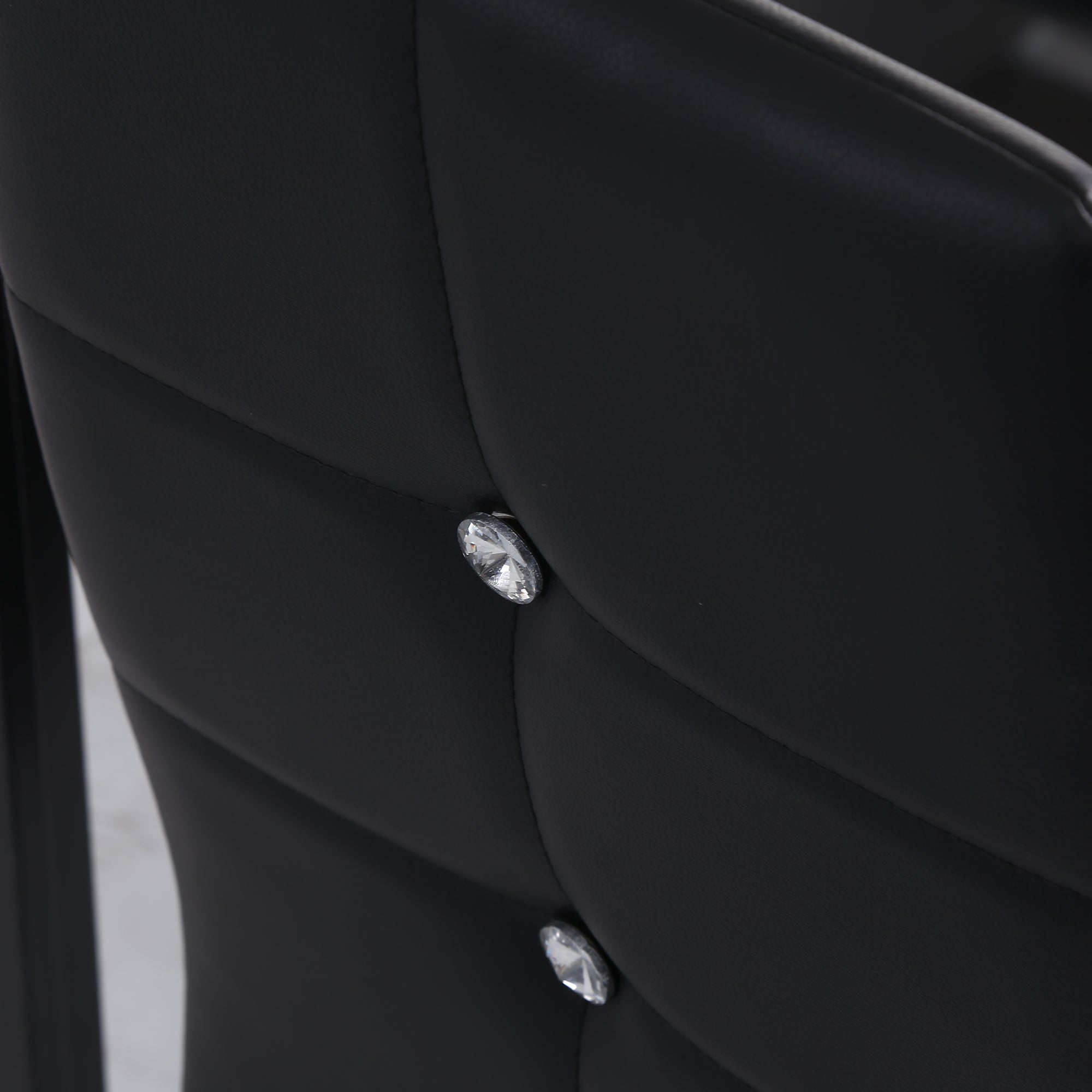 HOMCOM Modern Dining Chairs Set of 6, Upholstered Faux Leather Kitchen Chairs with Crystal Tufting and Metal Legs for Living Room, Dining Room, Bedroom, Black