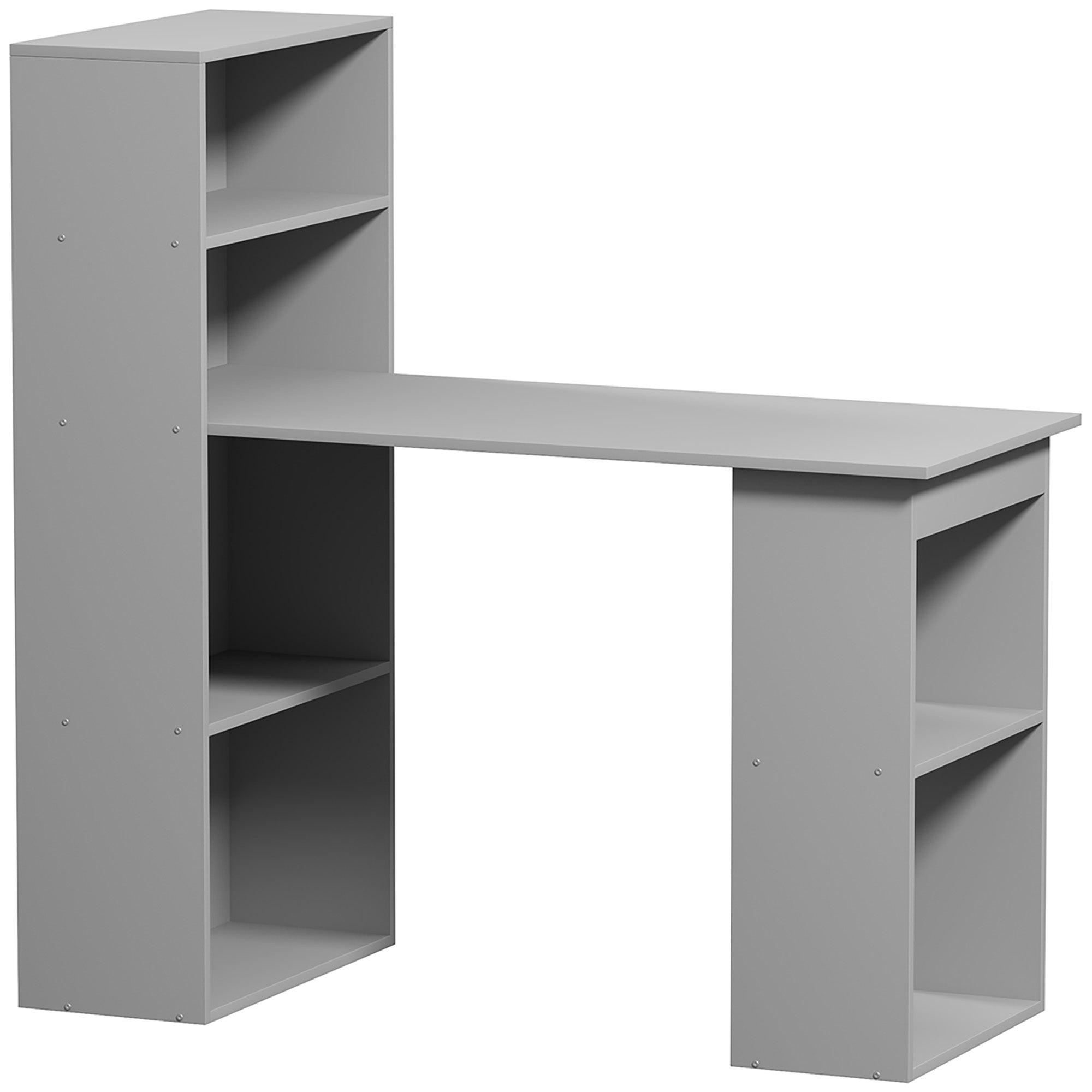 HOMCOM Modern Home Office Desk with 6-Tier Storage Shelves, 47" Writing Desk with Bookshelf, Gray