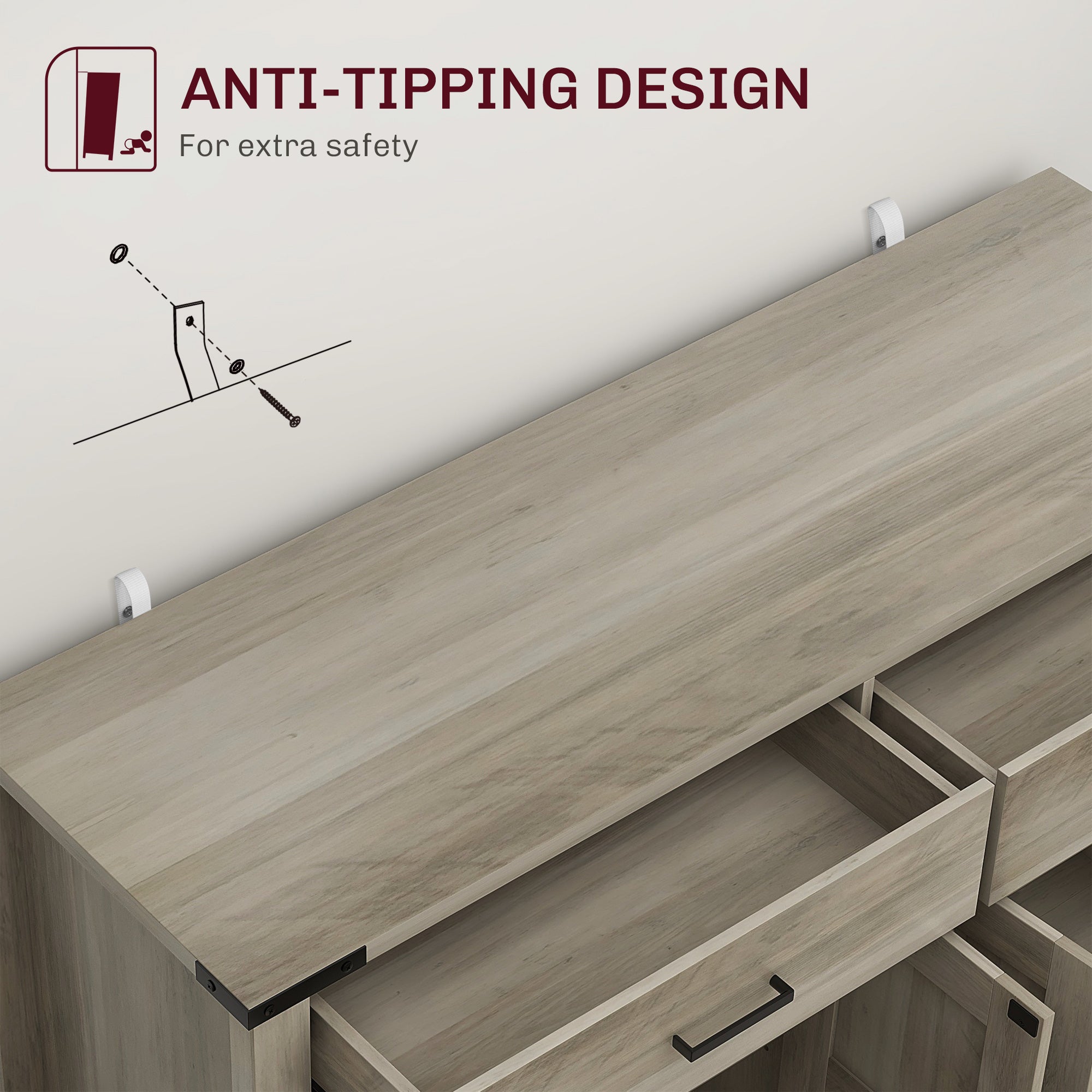 HOMCOM Sideboard with 2 Drawers 2 Storage Cabinets, Buffet Cabinet with Barn-style Doors and Adjustable Shelves, Farmhouse Kitchen Cabinet, Grey