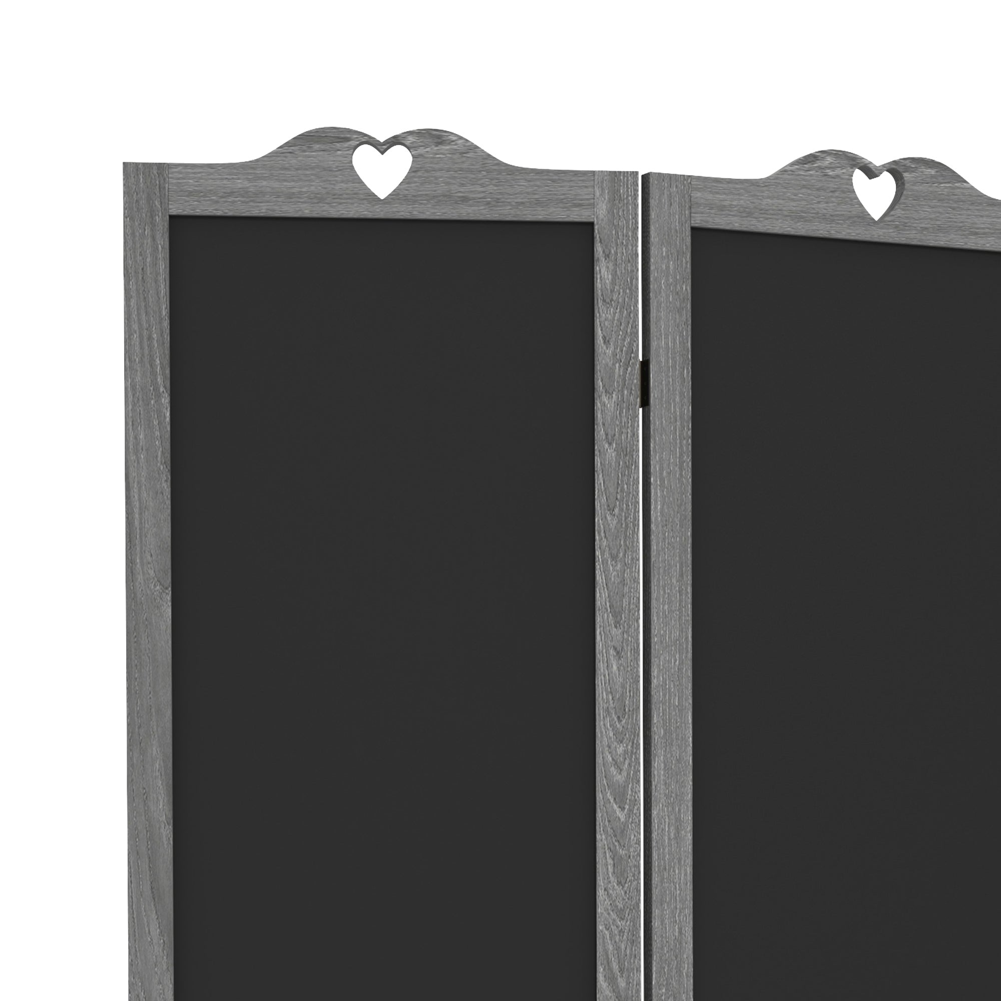 5.5' Wooden Room Divider, 4 Panel Folding Privacy Screen, Blackboard, Gray