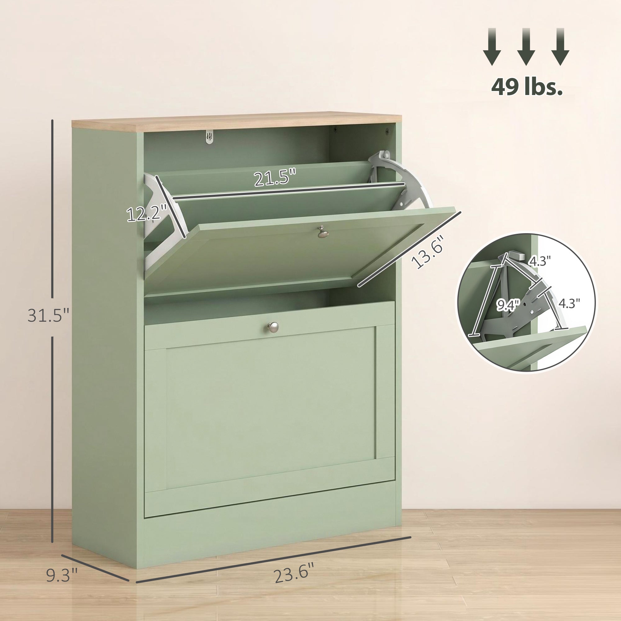 Shoe Storage Cabinet with 2 Flip Drawers, Wooden Freestanding Shoe Organizer with Adjustable Shelves for Entryway, Hallway, Green