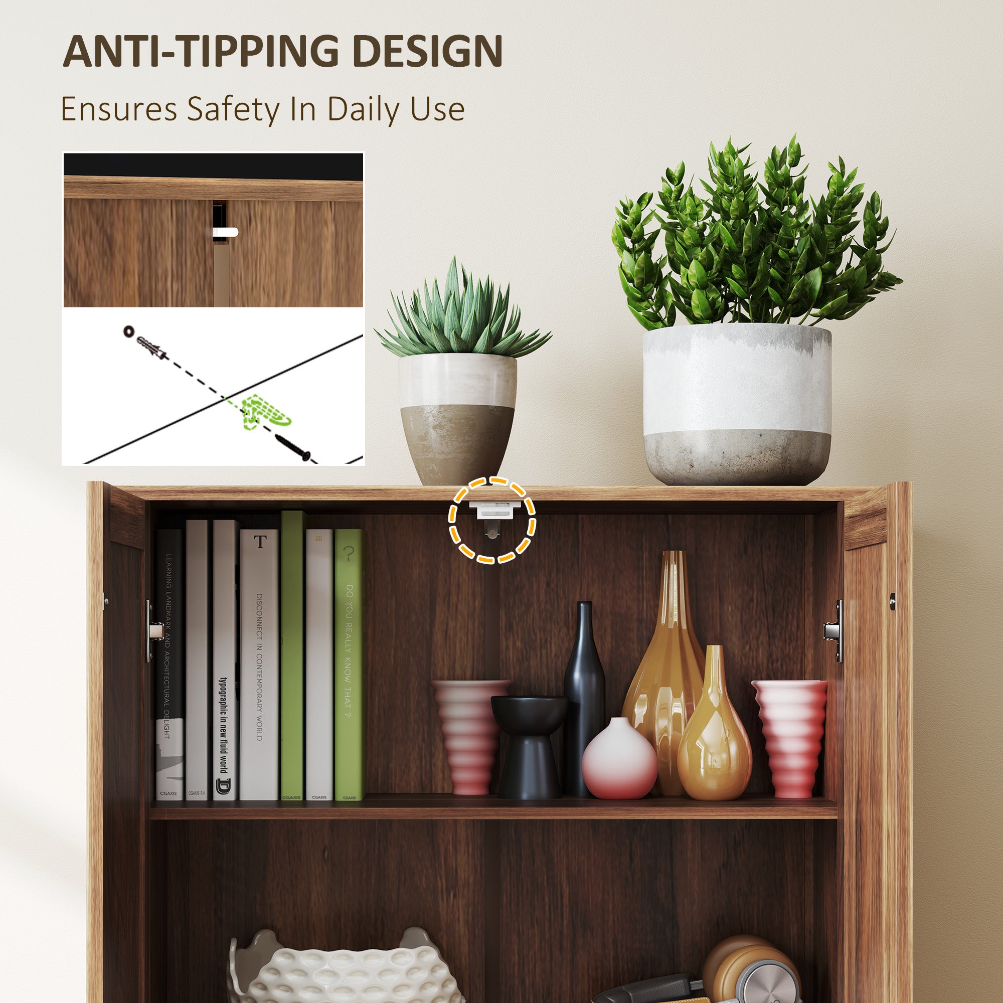 HOMCOM 72" Tall Farmhouse Storage Cabinet, Freestanding Kitchen Pantry Cabinet with Adjustable Shelves and Recessed Doors, Brown