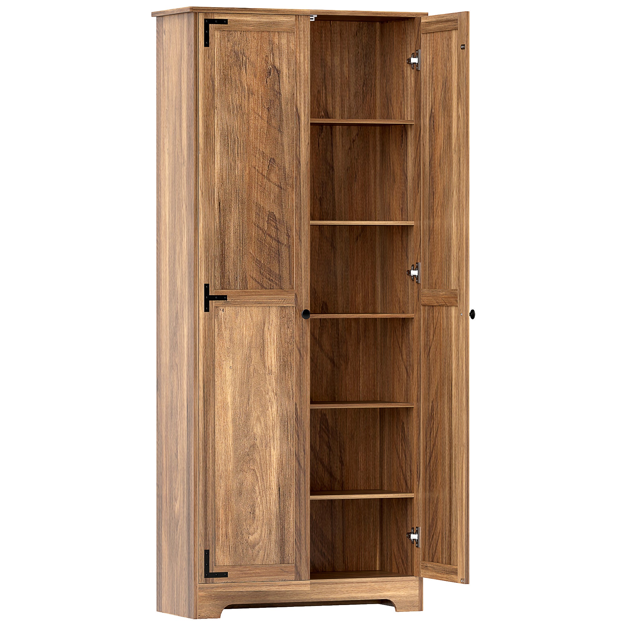 HOMCOM 72" Tall Farmhouse Storage Cabinet, Freestanding Kitchen Pantry Cabinet with Adjustable Shelves and Recessed Doors, Brown