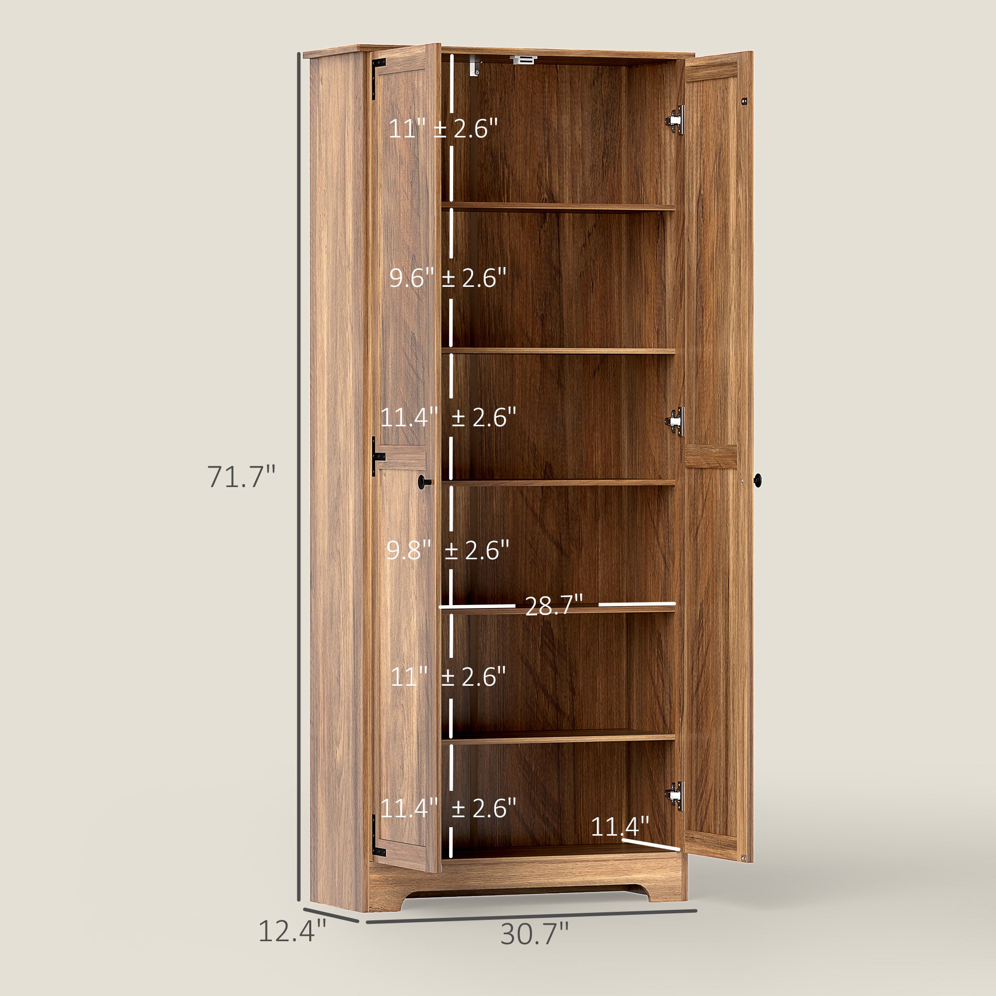 HOMCOM 72" Tall Farmhouse Storage Cabinet, Freestanding Kitchen Pantry Cabinet with Adjustable Shelves and Recessed Doors, Brown