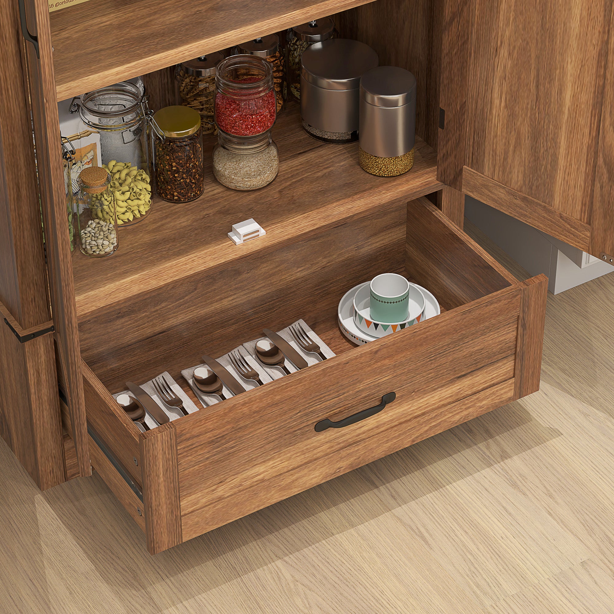 HOMCOM 72" Tall Farmhouse Kitchen Pantry Cabinet - Kitchen Storage Cabinet with Adjustable Shelves & 2 Barn Doors & Drawer, Versatile Storage Unit for Dining Room, Brown