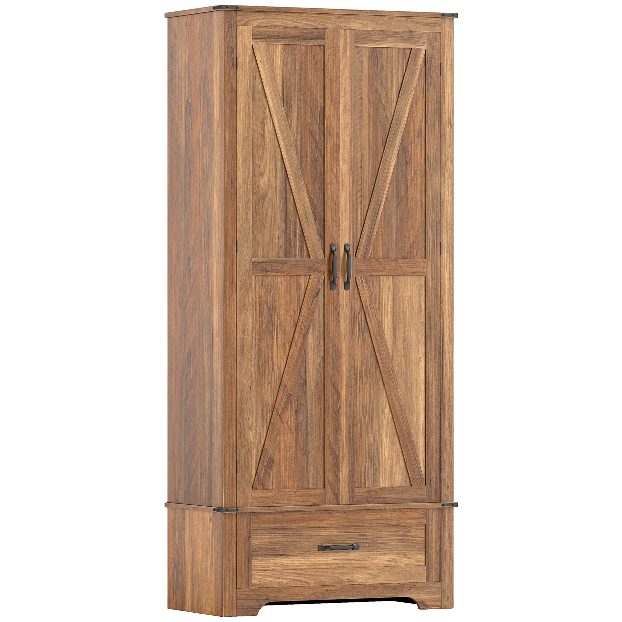 HOMCOM 72" Tall Farmhouse Kitchen Pantry Cabinet - Kitchen Storage Cabinet with Adjustable Shelves & 2 Barn Doors & Drawer, Versatile Storage Unit for Dining Room, Brown