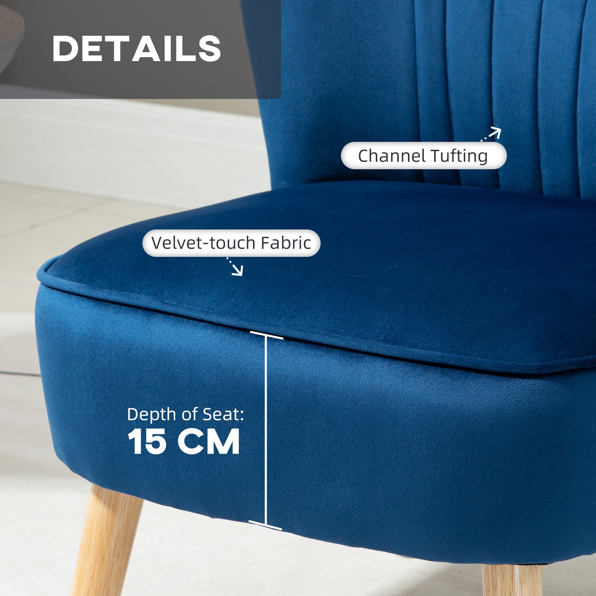 HOMCOM Velvet Accent Chair Occasional Tub Seat Padding Curved Back with Ottoman Wood Frame Legs Home Furniture Dark Blue