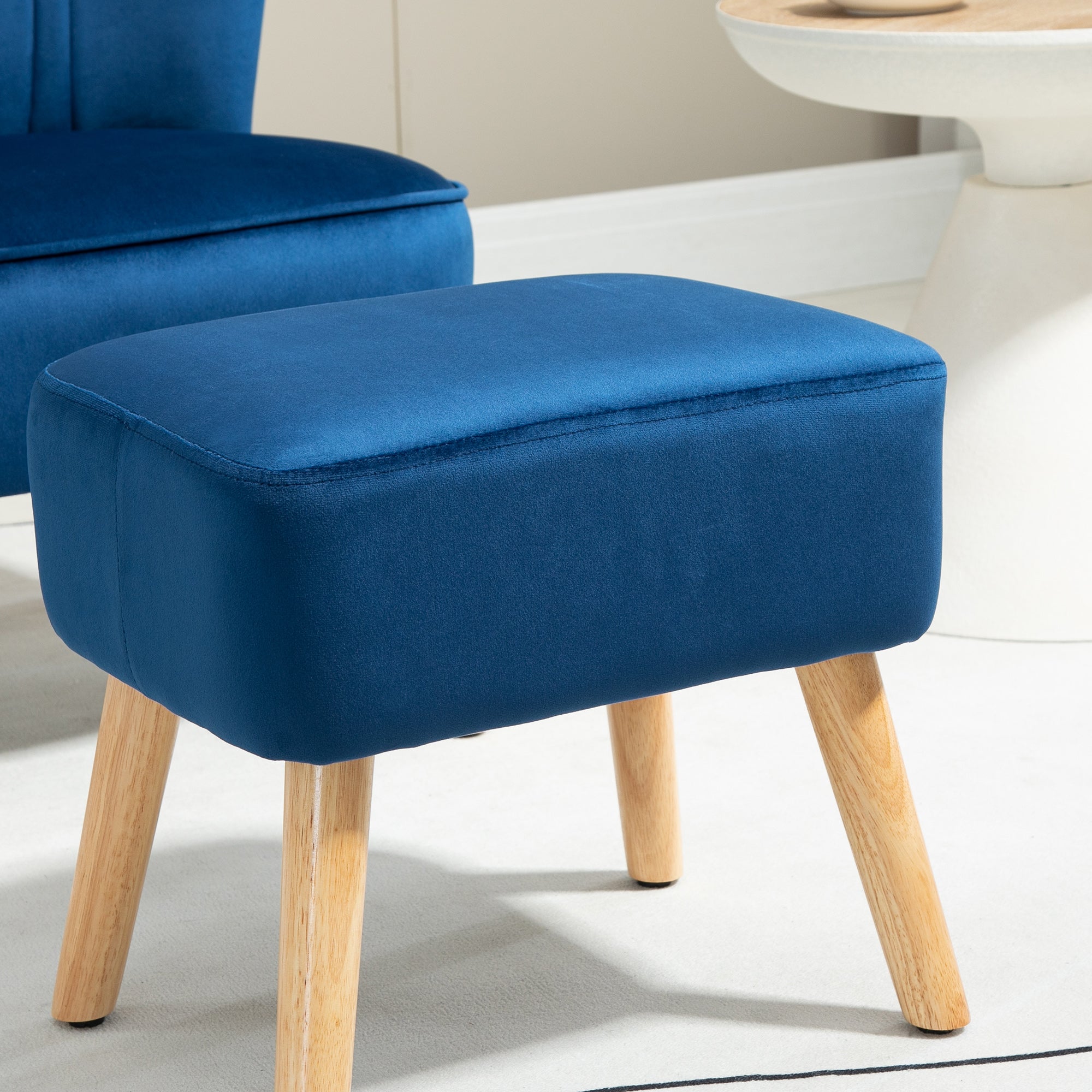 HOMCOM Velvet Accent Chair Occasional Tub Seat Padding Curved Back with Ottoman Wood Frame Legs Home Furniture Dark Blue