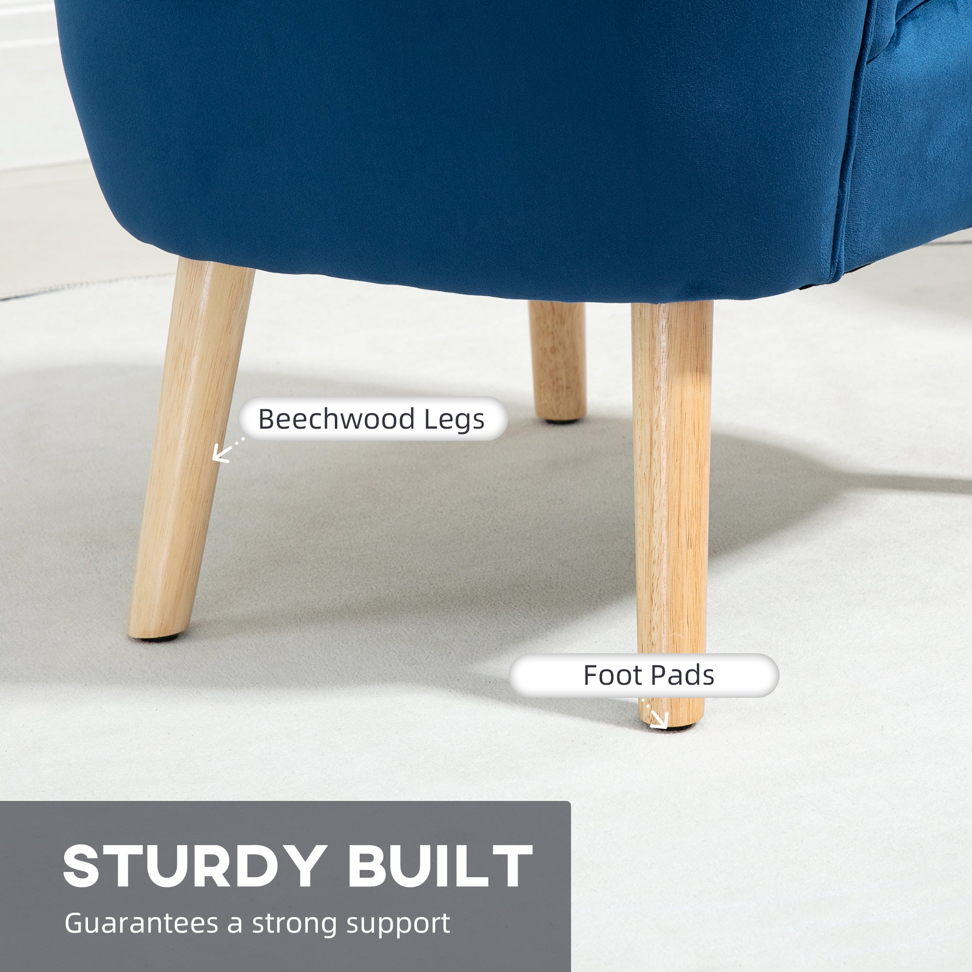 HOMCOM Velvet Accent Chair Occasional Tub Seat Padding Curved Back with Ottoman Wood Frame Legs Home Furniture Dark Blue