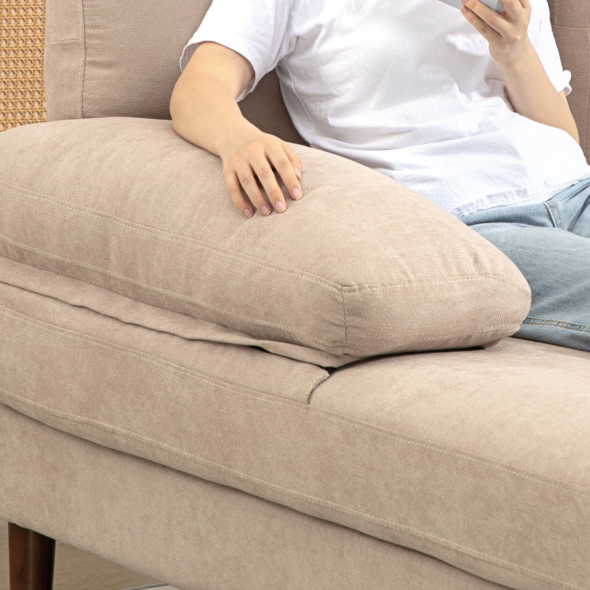 HOMCOM U Shape Sofa with Double Chaise Lounge, Modern 4 Seater Couch with Wooden Legs and Arms, Fabric Sofa for Living Room, Bedroom, Beige