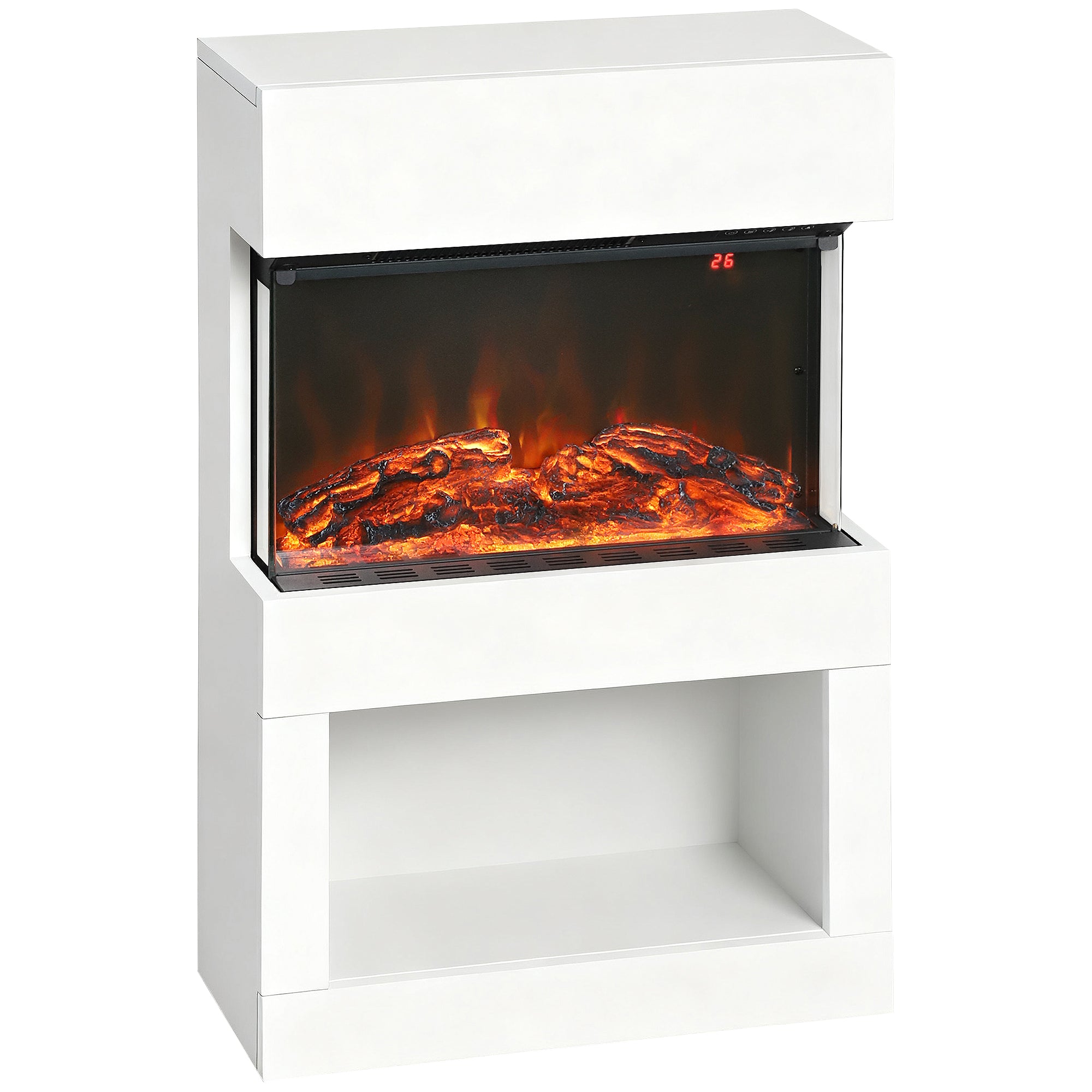 19" Electric Fireplace with Surround, 3D Flame Effect, 6 Colours & 3 Brightness Levels, 1000W/2000W White Electric Fire and Mantel Reach up to 30㎡ Space with Remote & Timer, 3 Sided View