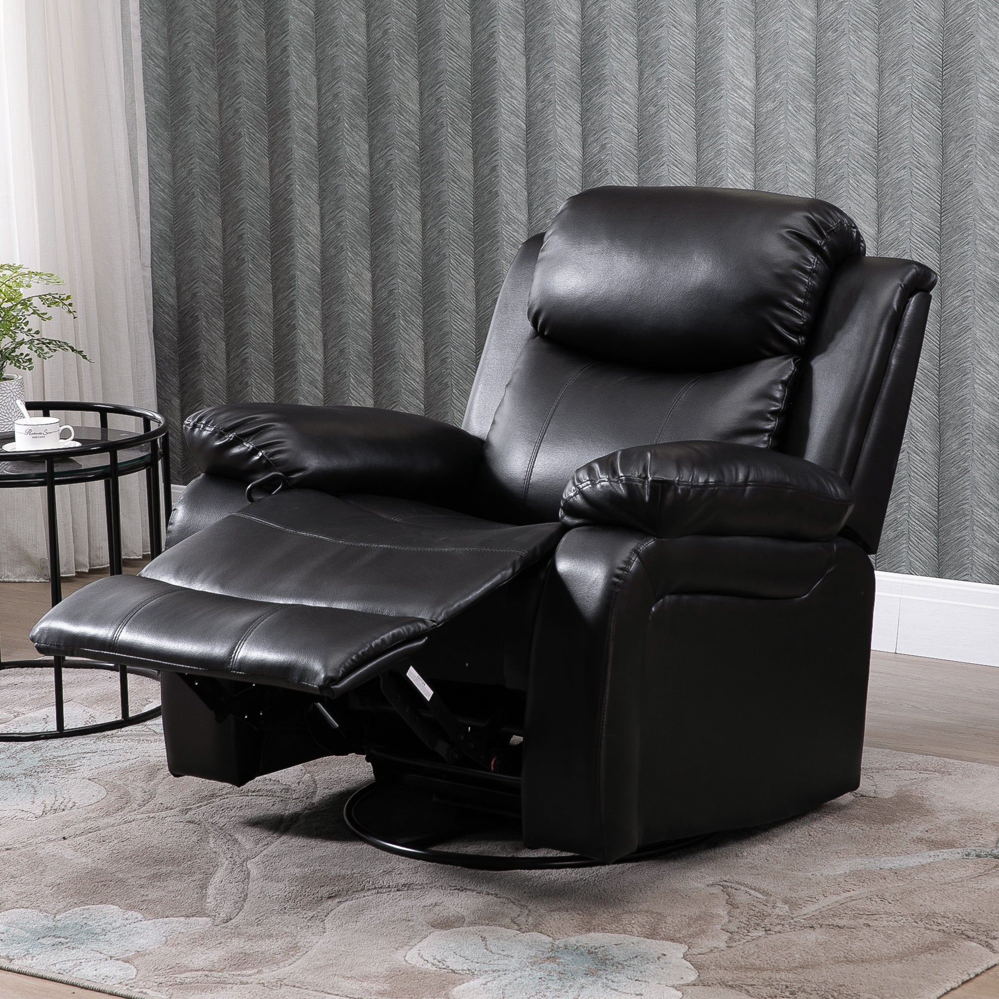 PU Leather Massage Recliner Chair Swivel Rocker Sofa with Remote Control Footrest Black