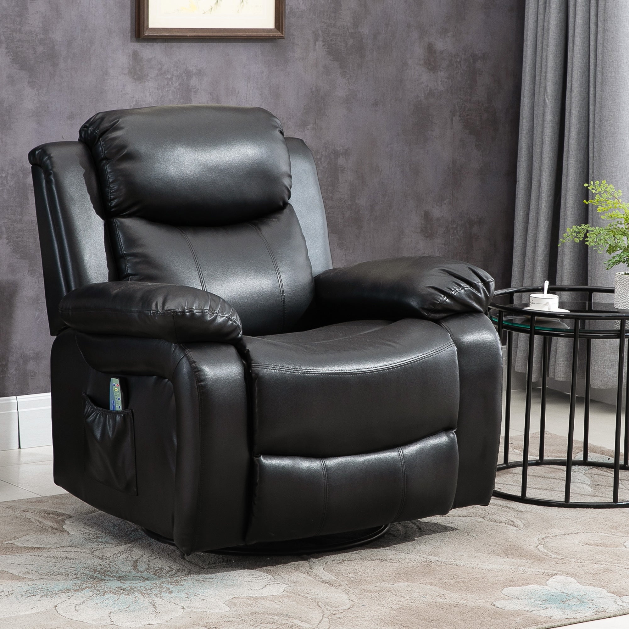 PU Leather Massage Recliner Chair Swivel Rocker Sofa with Remote Control Footrest Black