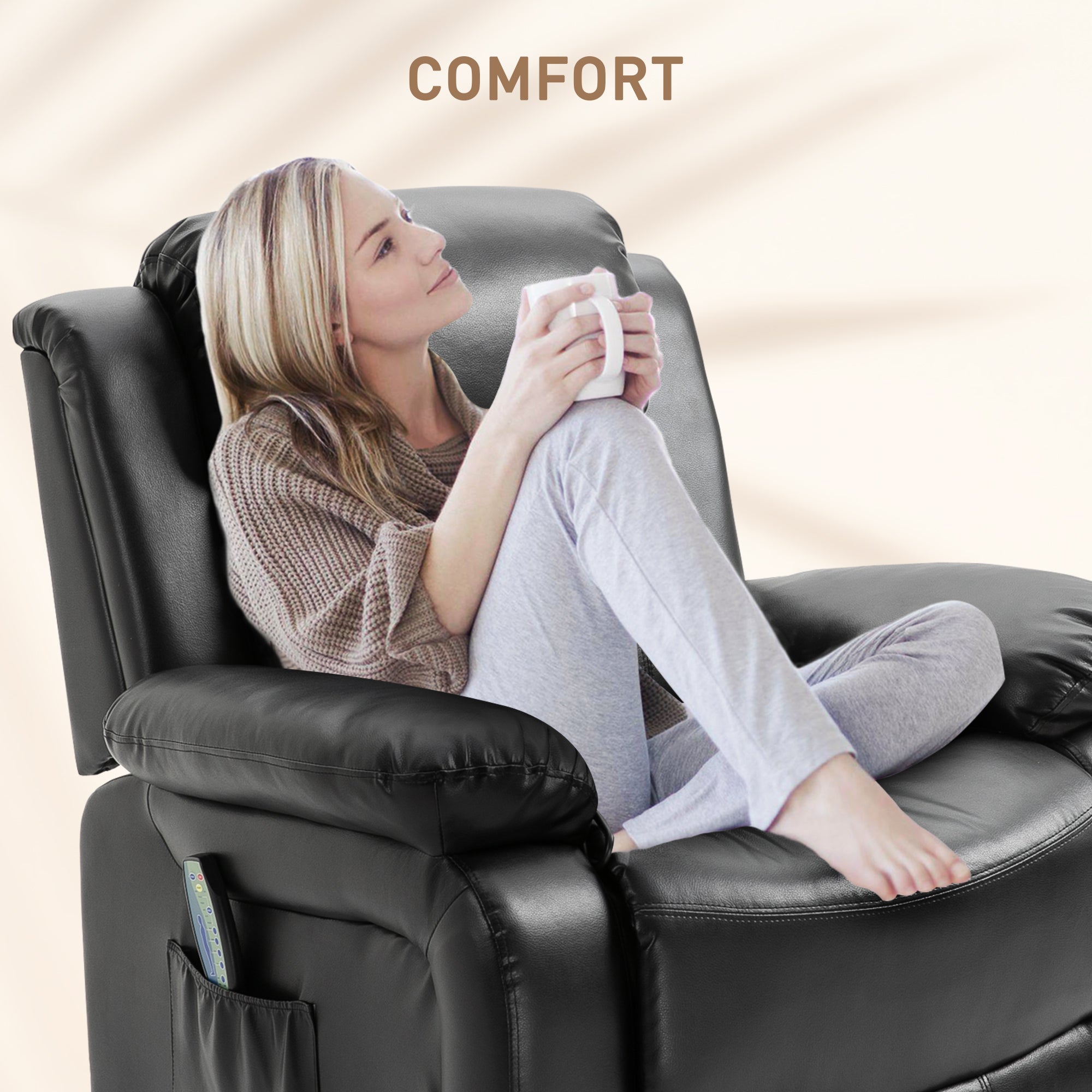 PU Leather Massage Recliner Chair Swivel Rocker Sofa with Remote Control Footrest Black