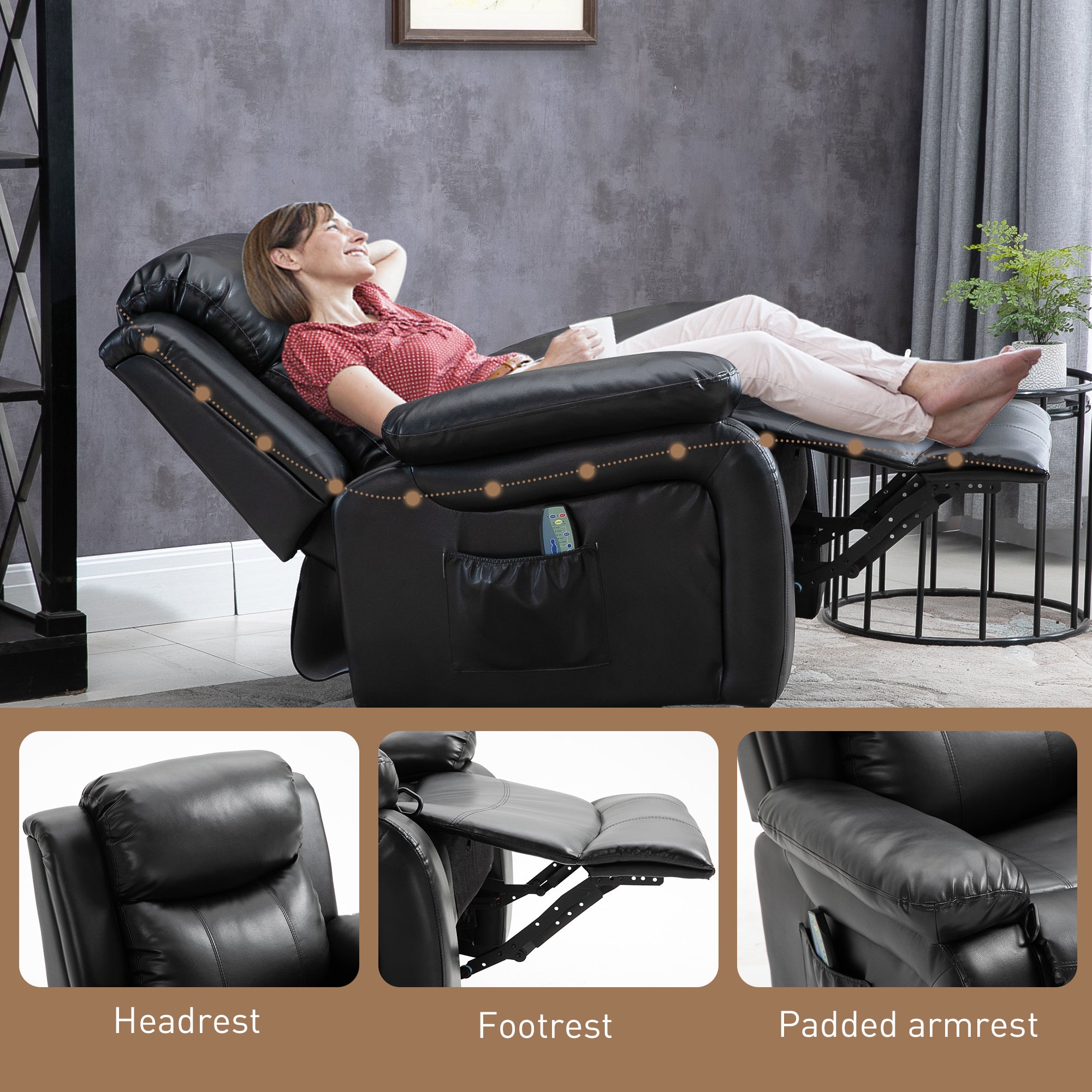 PU Leather Massage Recliner Chair Swivel Rocker Sofa with Remote Control Footrest Black
