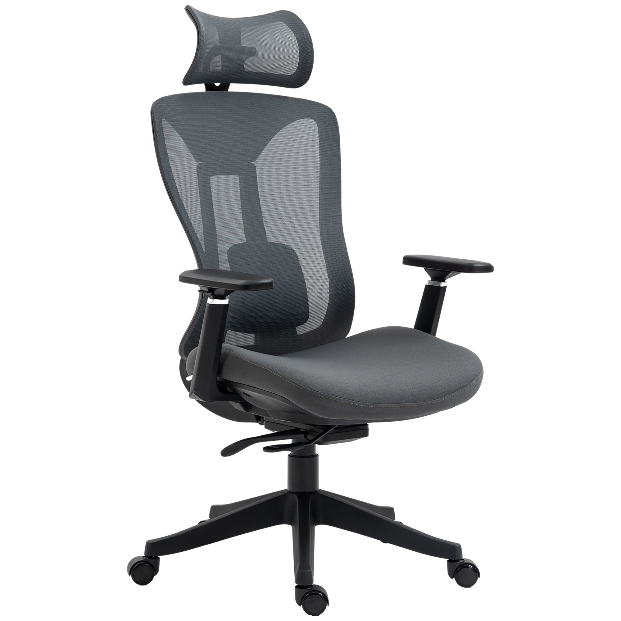 Vinsetto Mesh Office Chair, Ergonomic Desk Chair, Computer Chair with Adjustable Headrest and Lumbar Support, 135° Reclining Back and 3D Armrest for Home Office Study, Grey