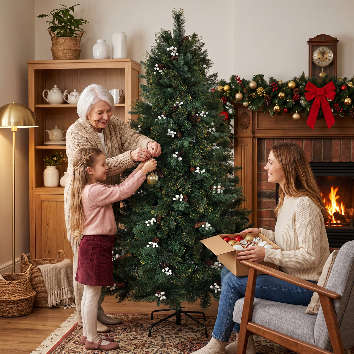 6ft Christmas Tree with 716 Branch Tips, Easy-Assembly Hinged Design, Artificial Full Fir Xmas Tree with Foldable Metal Stand for Home Office Holiday, Green