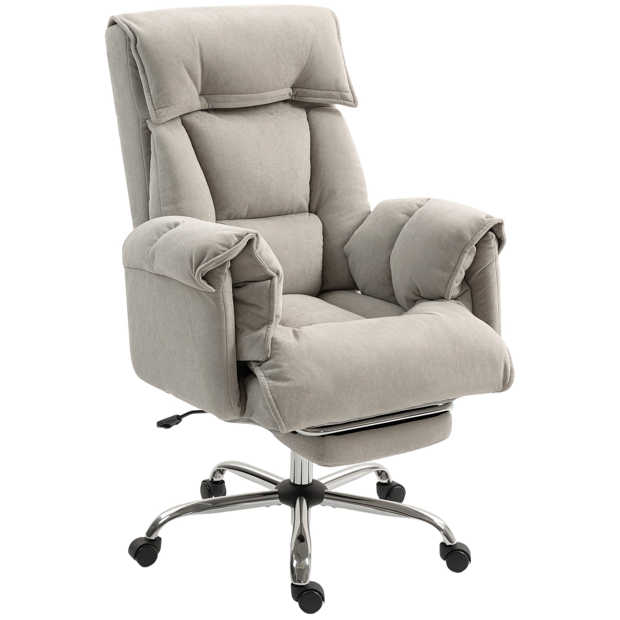 Executive Office Chair with Footrest, Reclining Swivel Computer Desk Chair with High Back, Thick Cushion, Padded Armrest, Adjustable Height, Rolling Wheels, Light Taupe Gray