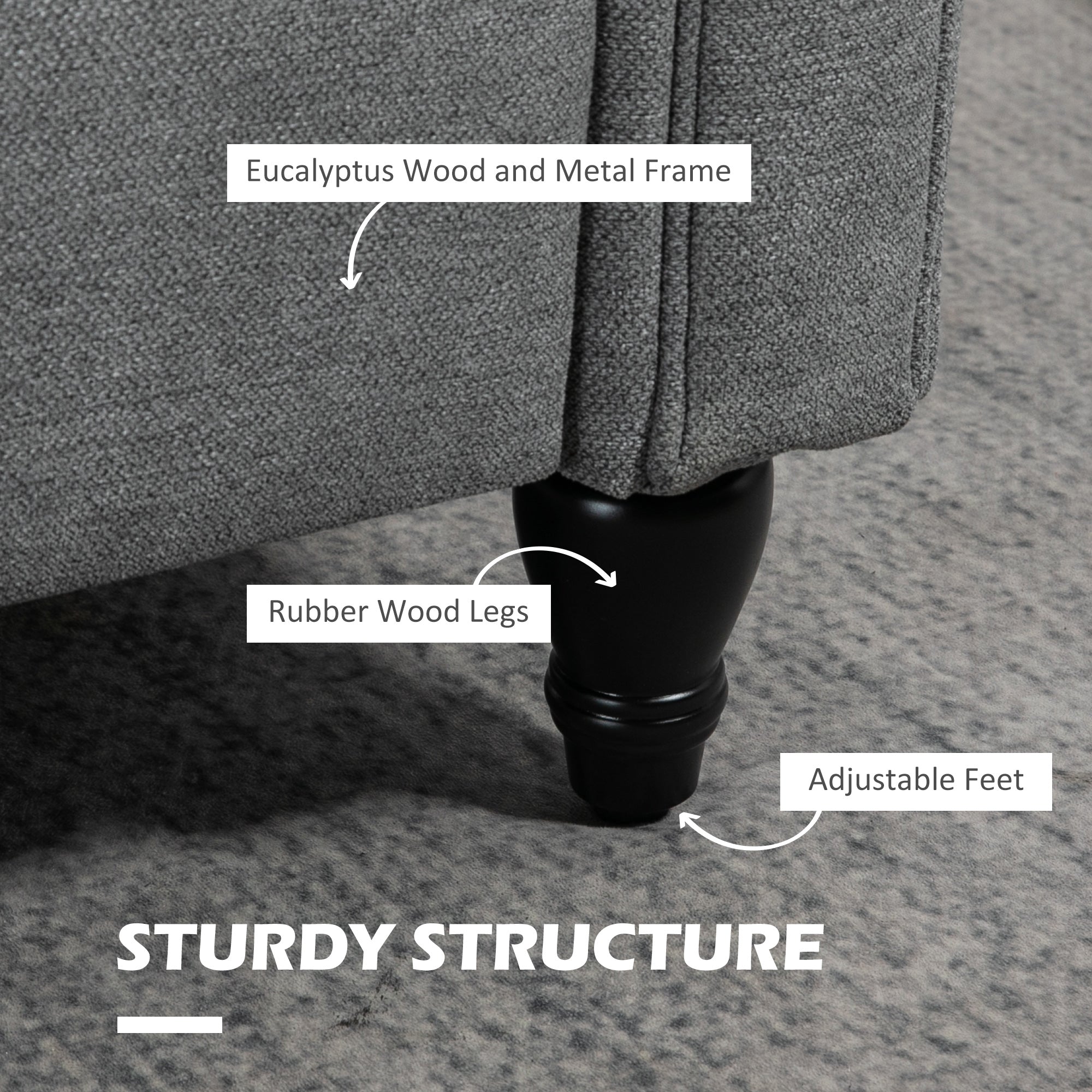 HOMCOM Vintage Accent Chair, Upholstered Armchair, Fabric Living Room Chair with Rolled Arms, Gourd-Shaped Rubber Wood Legs, Light Grey