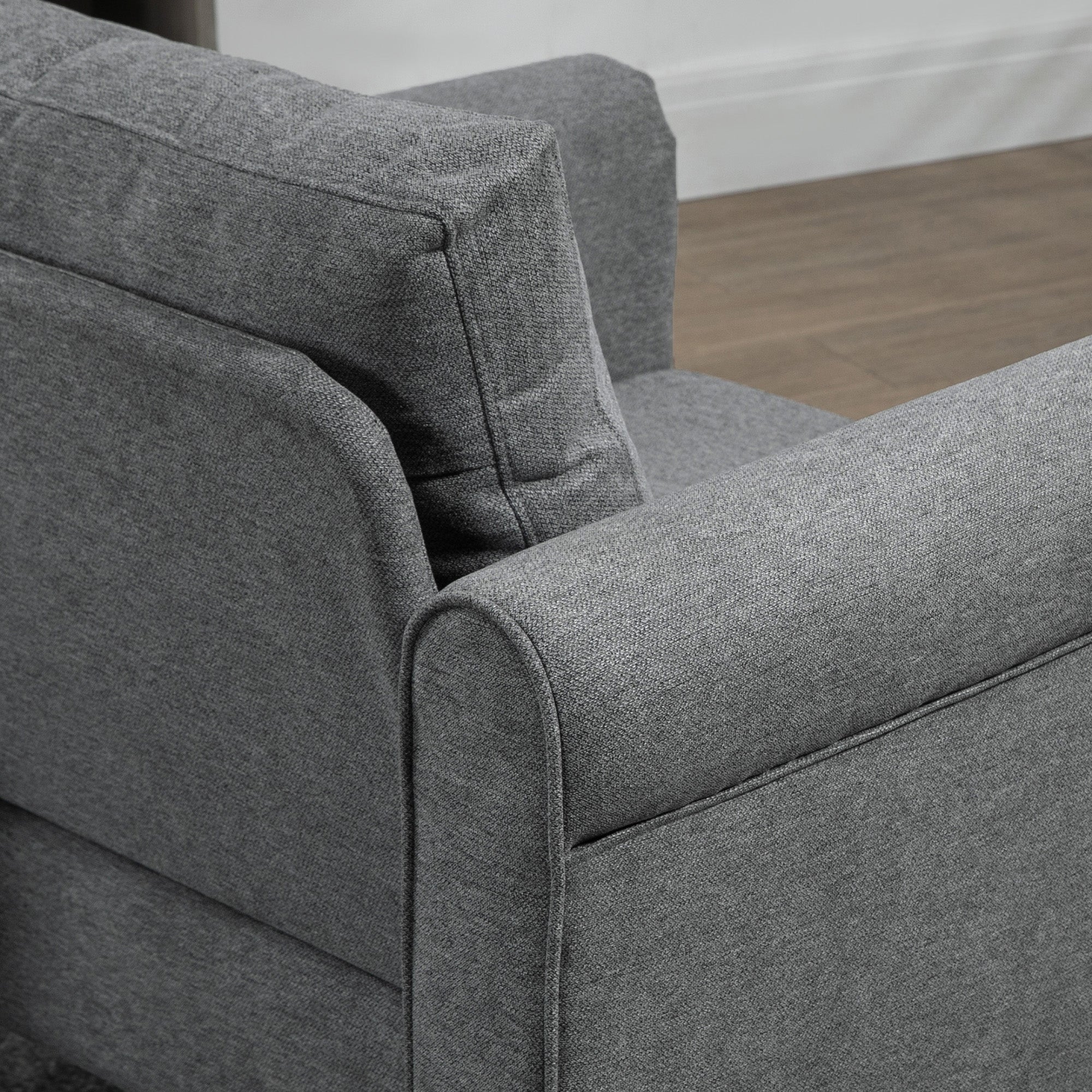 HOMCOM Vintage Accent Chair, Upholstered Armchair, Fabric Living Room Chair with Rolled Arms, Gourd-Shaped Rubber Wood Legs, Light Grey