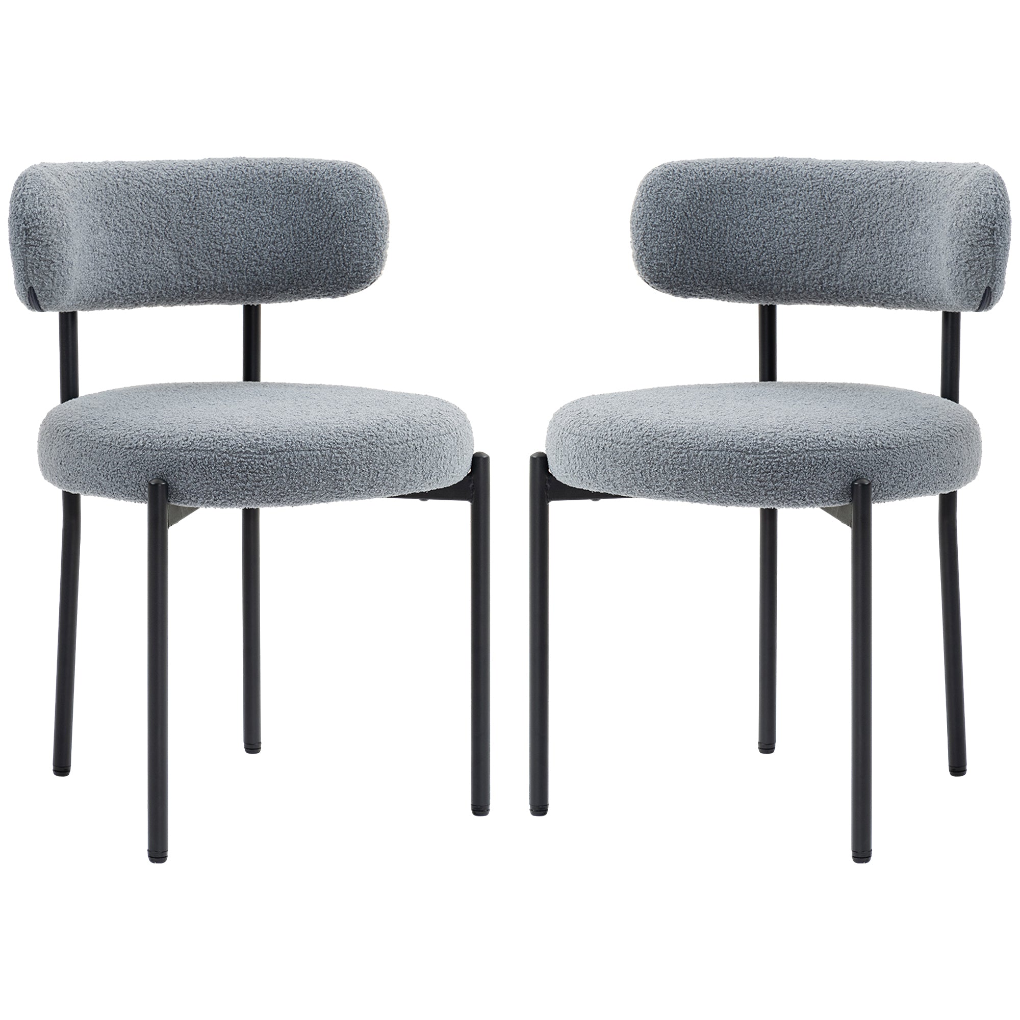 HOMCOM Dining Chairs Set of 2, Modern Kitchen Chairs with Berber Fleece Upholstery and Steel Legs for Living Room, Bedroom, Grey