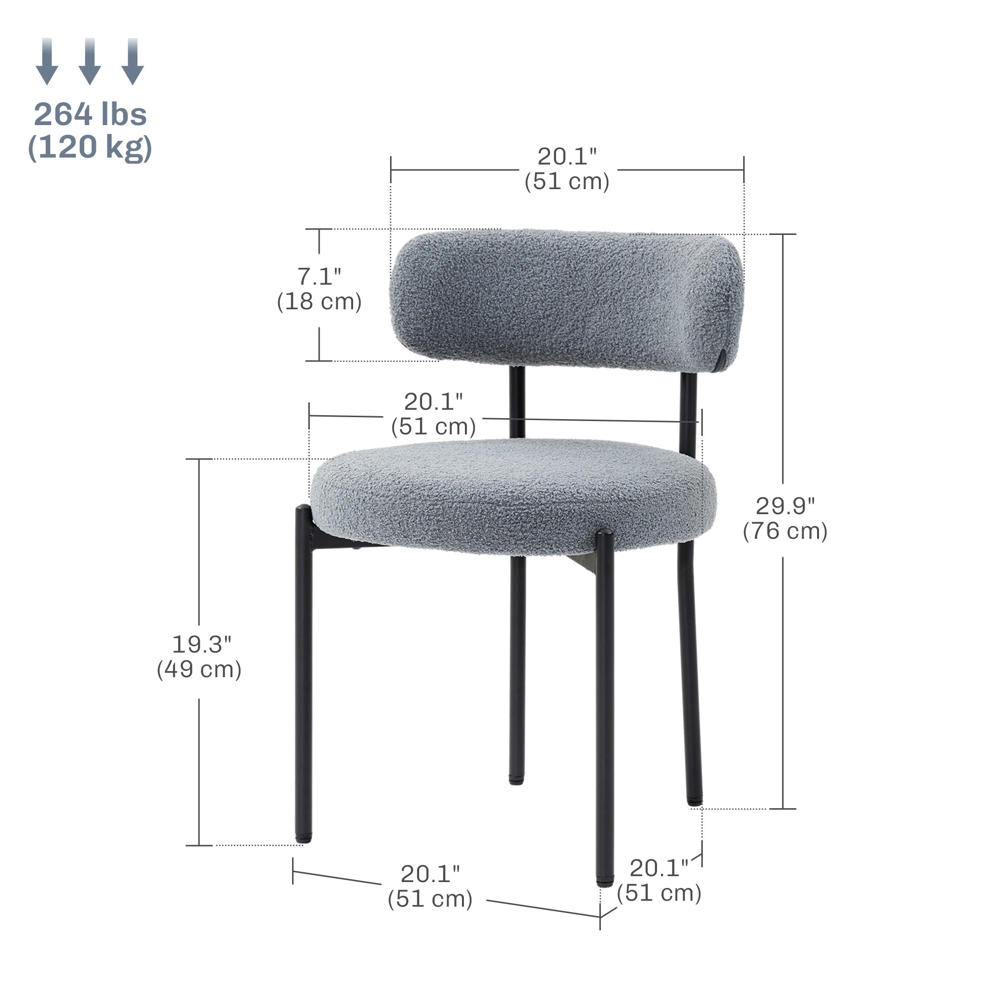 HOMCOM Dining Chairs Set of 2, Modern Kitchen Chairs with Berber Fleece Upholstery and Steel Legs for Living Room, Bedroom, Grey