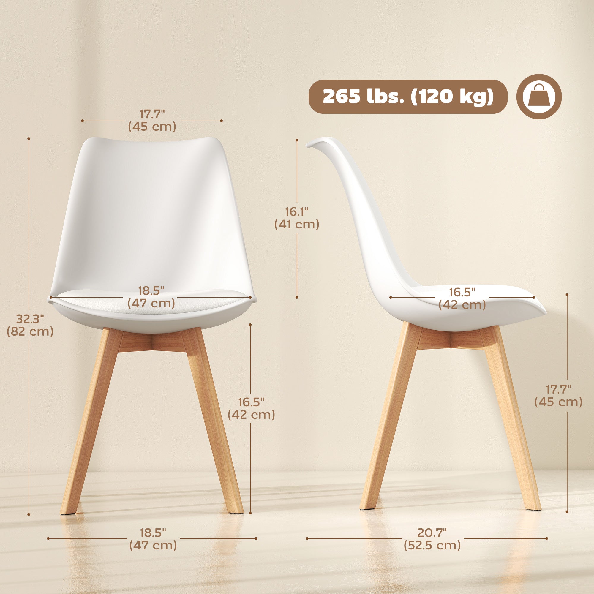 Dining Chairs Set of 6, Modern Kitchen Chairs with PU Leather Cushion and Wood Base, Upholstered Accent Chairs for Living Room and Dining Room, White