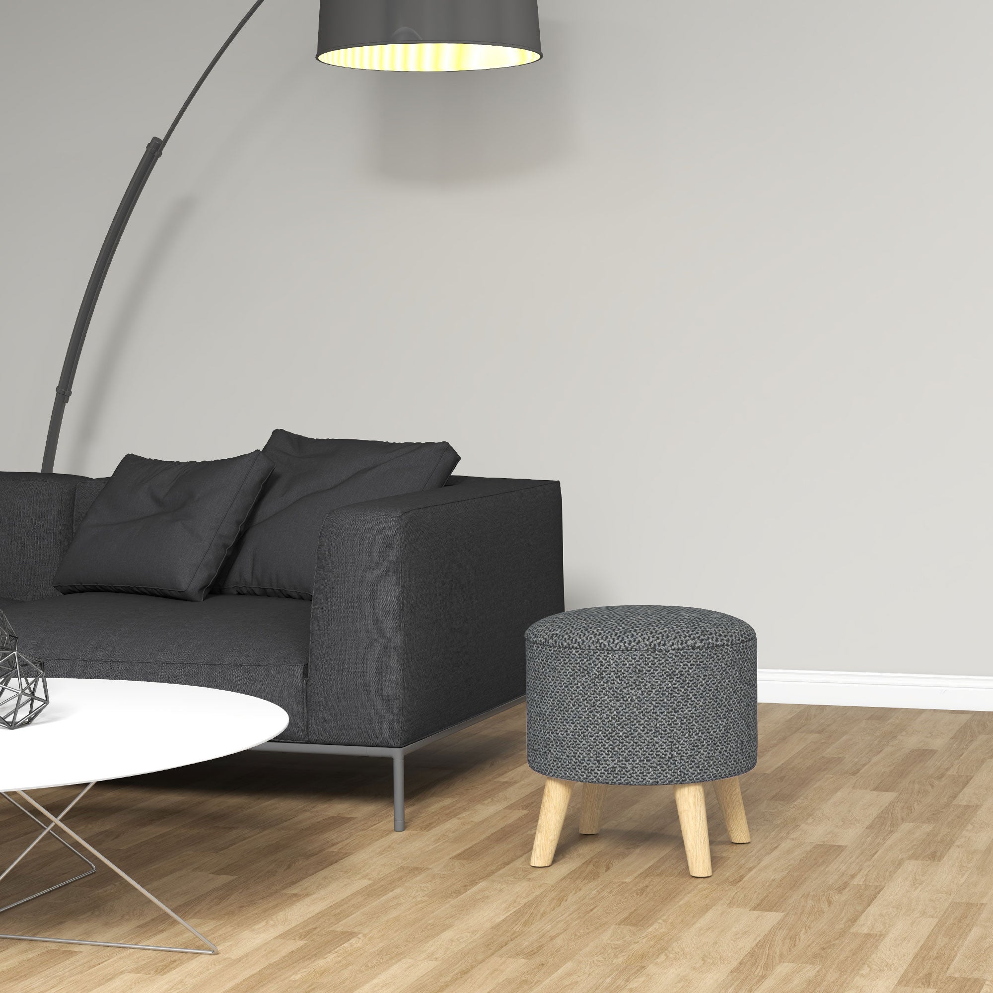 Round Ottoman Stool with Hidden Storage, Linen Fabric Upholstered Foot Stool, Grey - HOMCOM