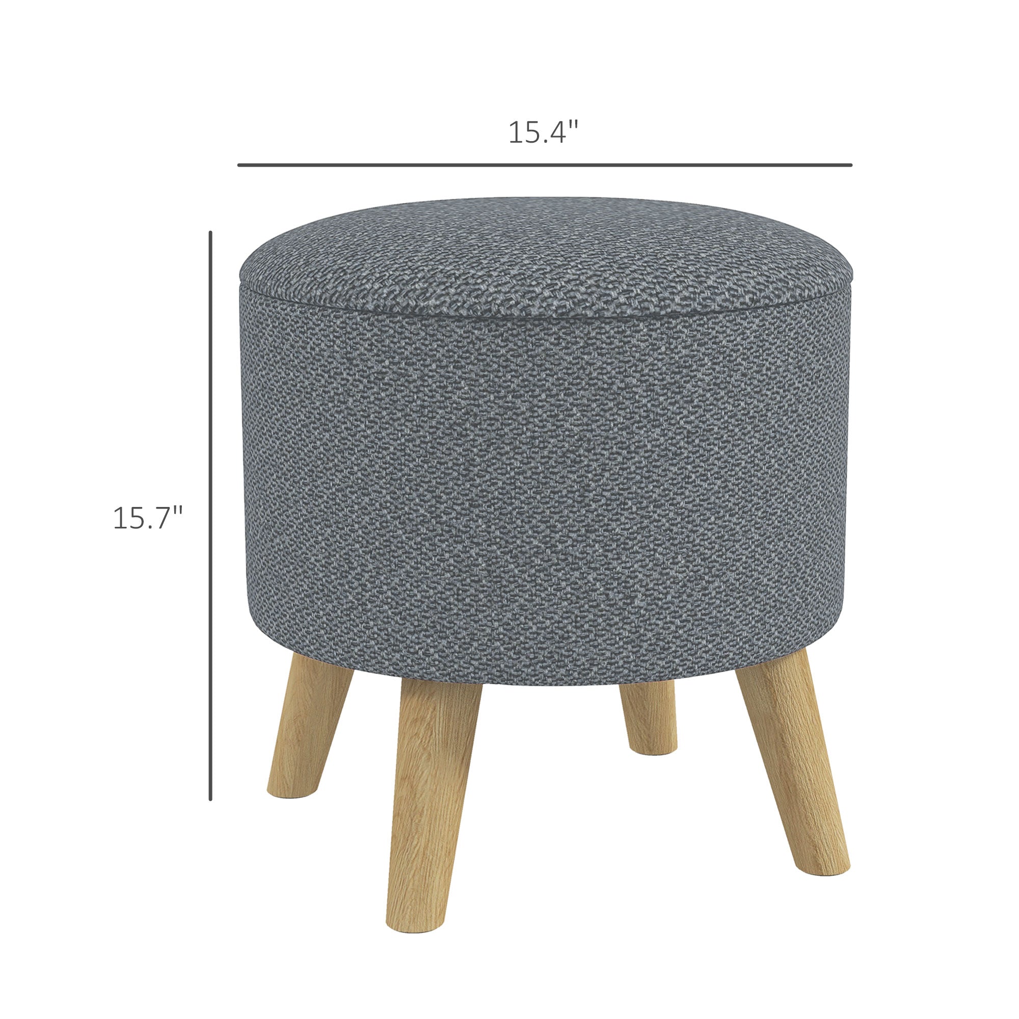 Round Ottoman Stool with Hidden Storage, Linen Fabric Upholstered Foot Stool, Grey - HOMCOM