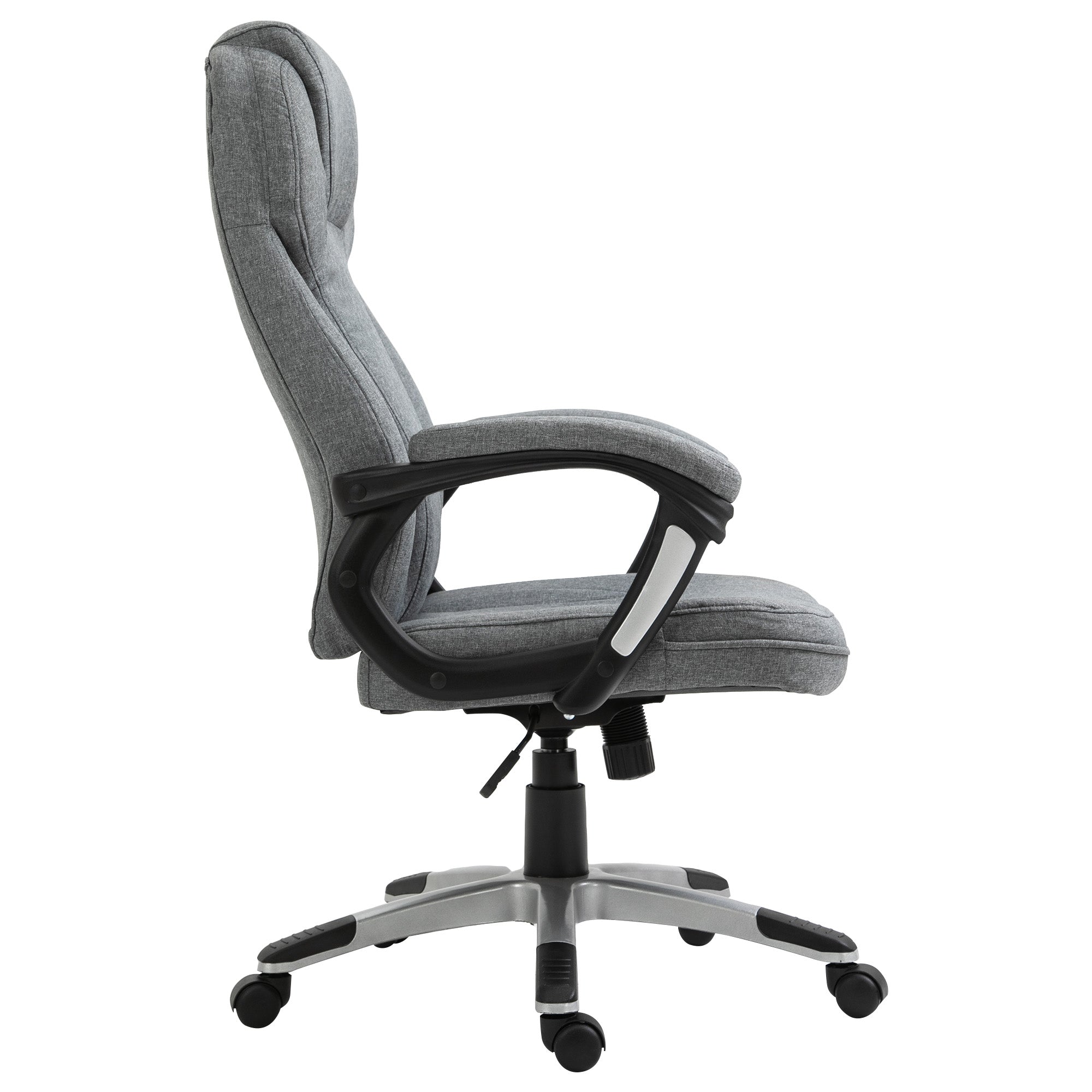 Vinsetto Office Chair, Linen Fabric Desk Chair, Height Adjustable Computer Chair with Padded Armrests, Swivel Wheels and Tilt Function, Grey