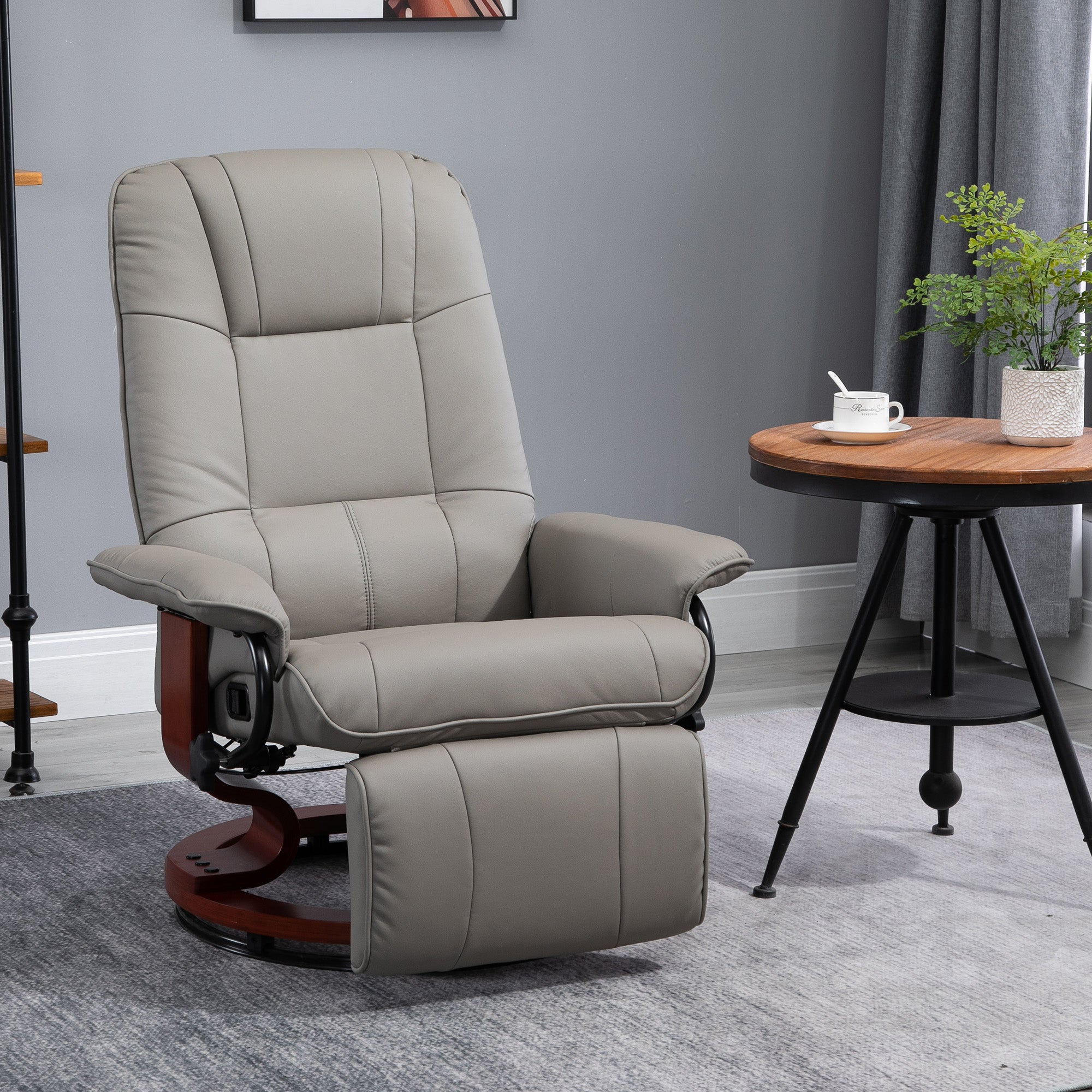 HOMCOM Manual Recliner Chair Armchair Sofa with Faux Leather Upholstered Wooden Base for Living Room Bedroom, Grey