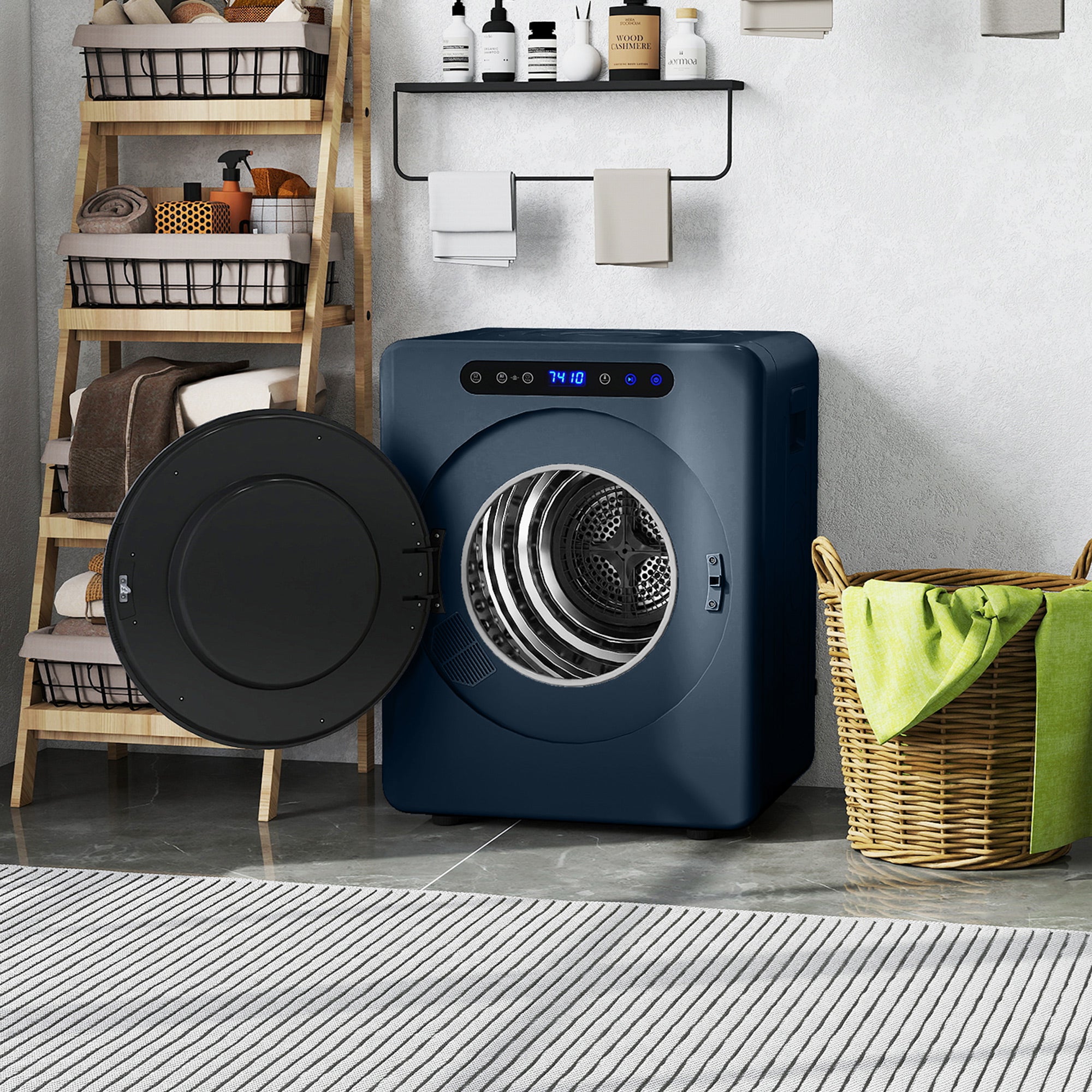 5kg Vented Tumble Dryer, 1000W Compact Freestanding Front Tumble Dryer with Stainless Steel Tub, Timer, 6 Heat Settings, Small Portable Clothes Drying Machine, Blue