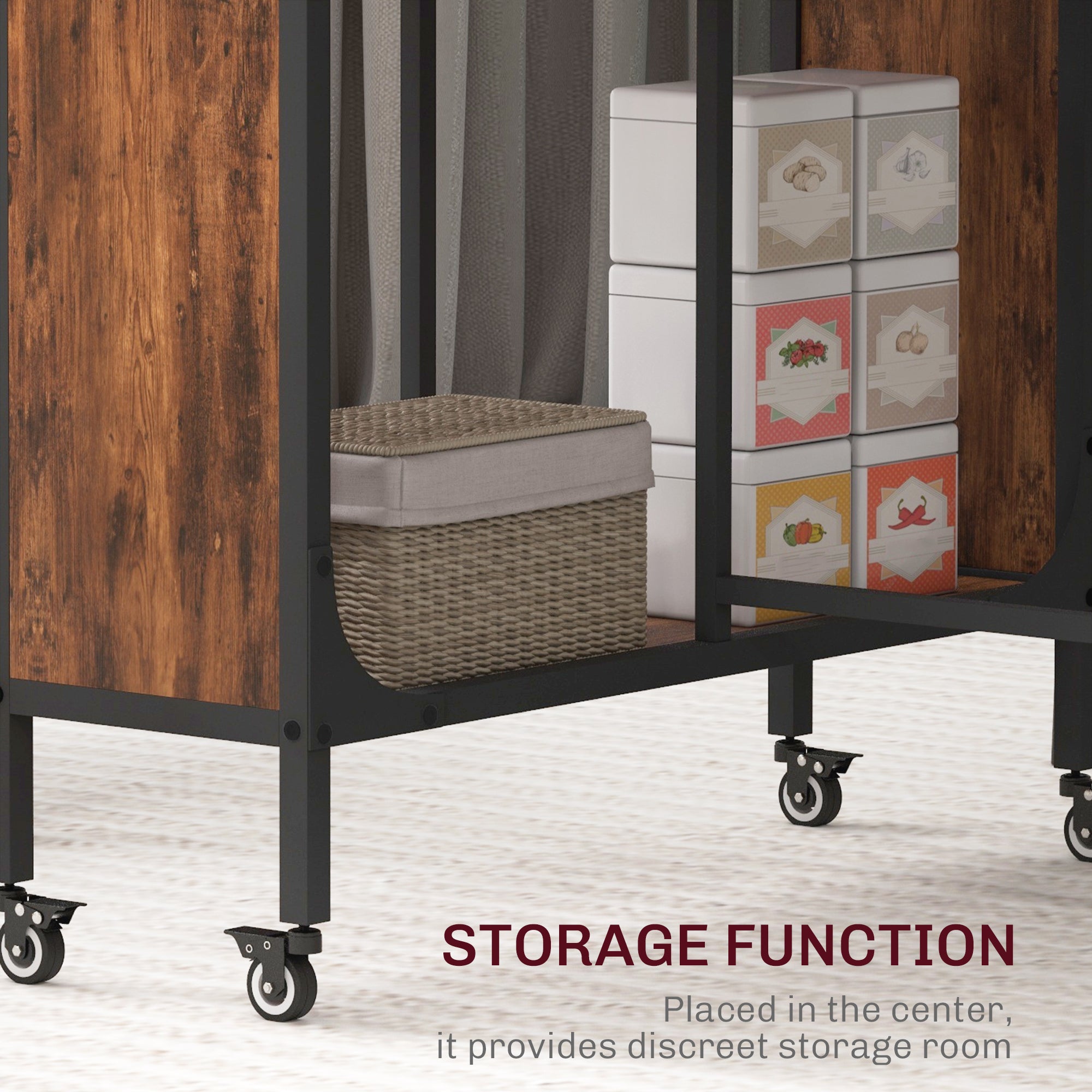 Mobile Drop Leaf Table, Folding Dining Table with 6 Wheels & Storage Shelf for Small Spaces, Kitchen, Dining Room, Rustic Brown