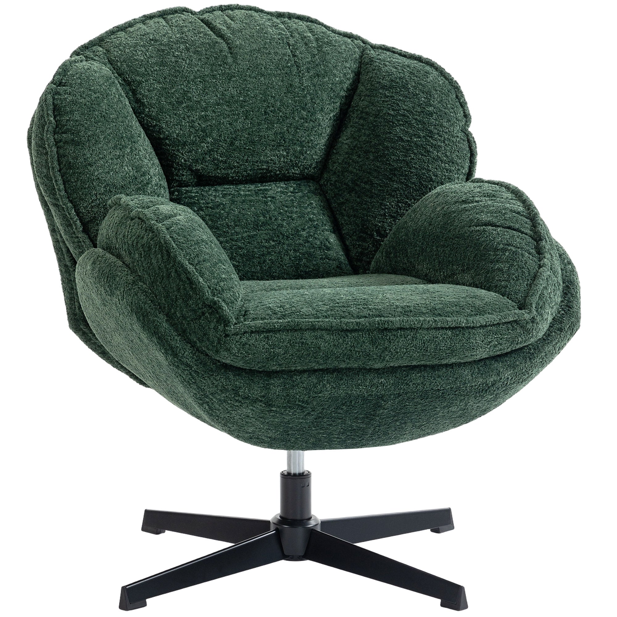 Modern Wingback Accent Chair, Velvet Armchair with 360° Swivel, Four-Star Base, S-Springs, Bedroom Chair for Living Room, Bedroom, Study, Dark Green