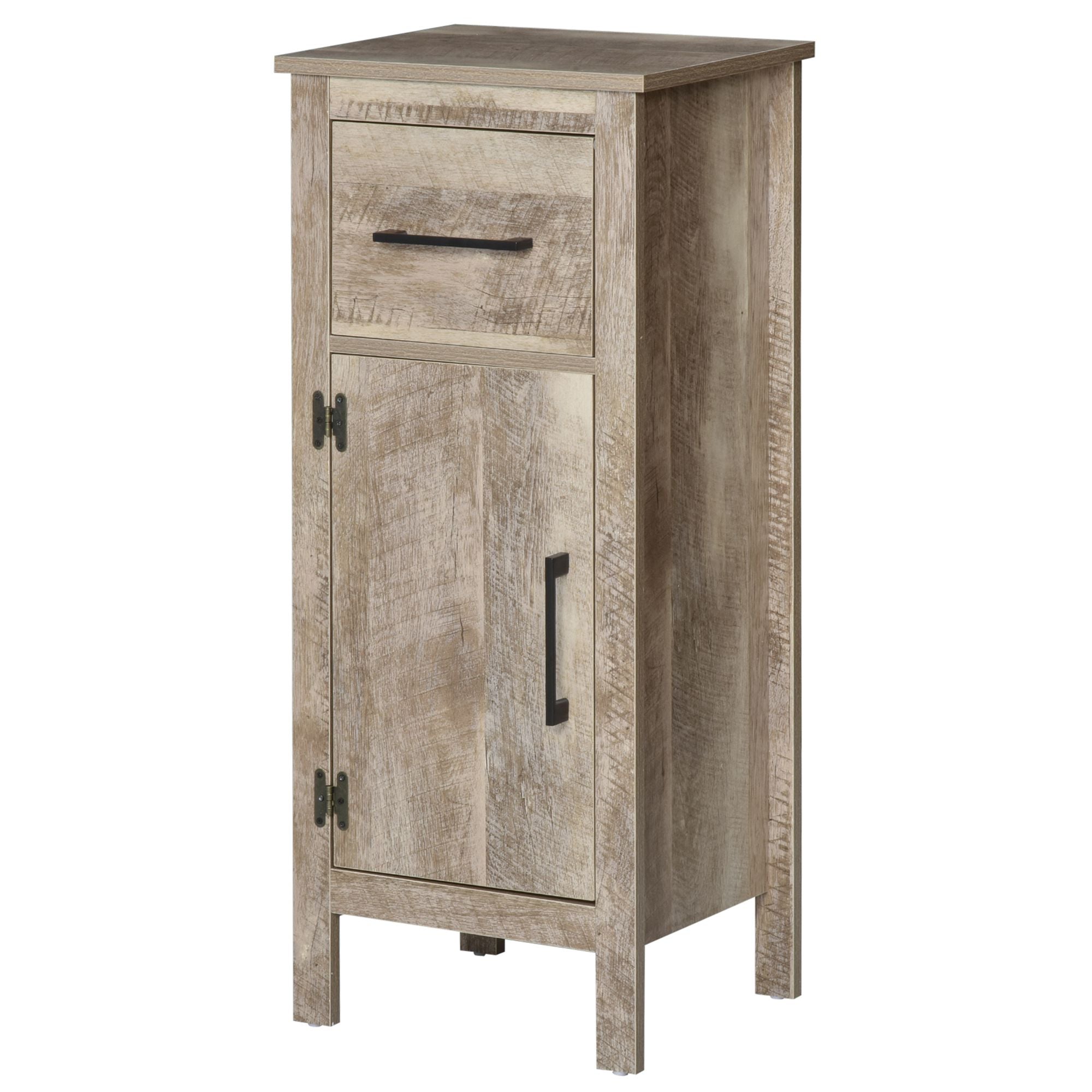 35" Bathroom Cabinet, Farmhouse Bathroom Storage Cabinet with Drawer and Adjustable Shelf, Freestanding Slim Storage Unit for Small Spaces, Distressed Wood Grain