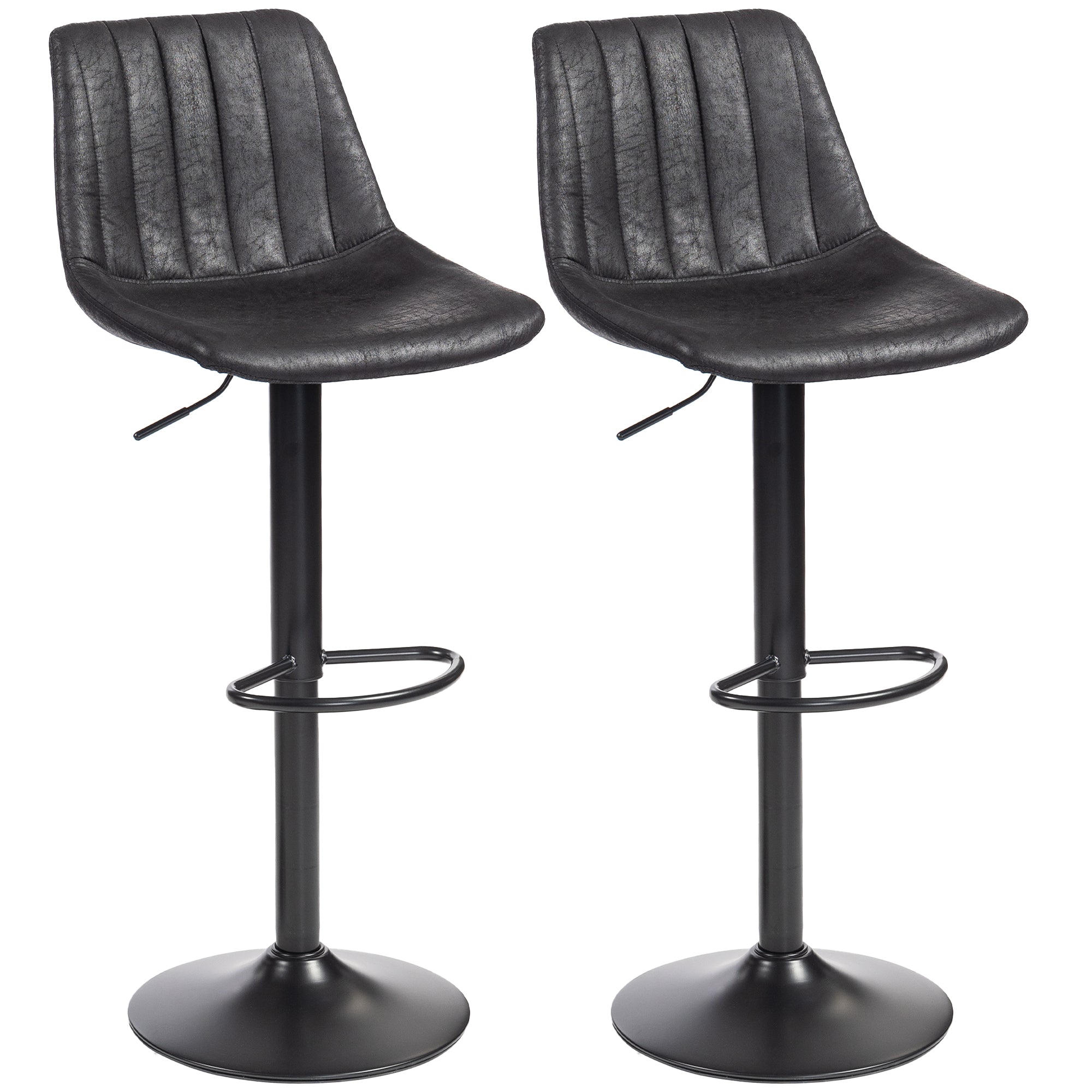 Modern Bar Stools Set of 2, Height Adjustable Swivel Bar Chairs with Backrest, Gas Lift and Footrest, Leathaire Barstools for Breakfast Counter, Kitchen Island, Black