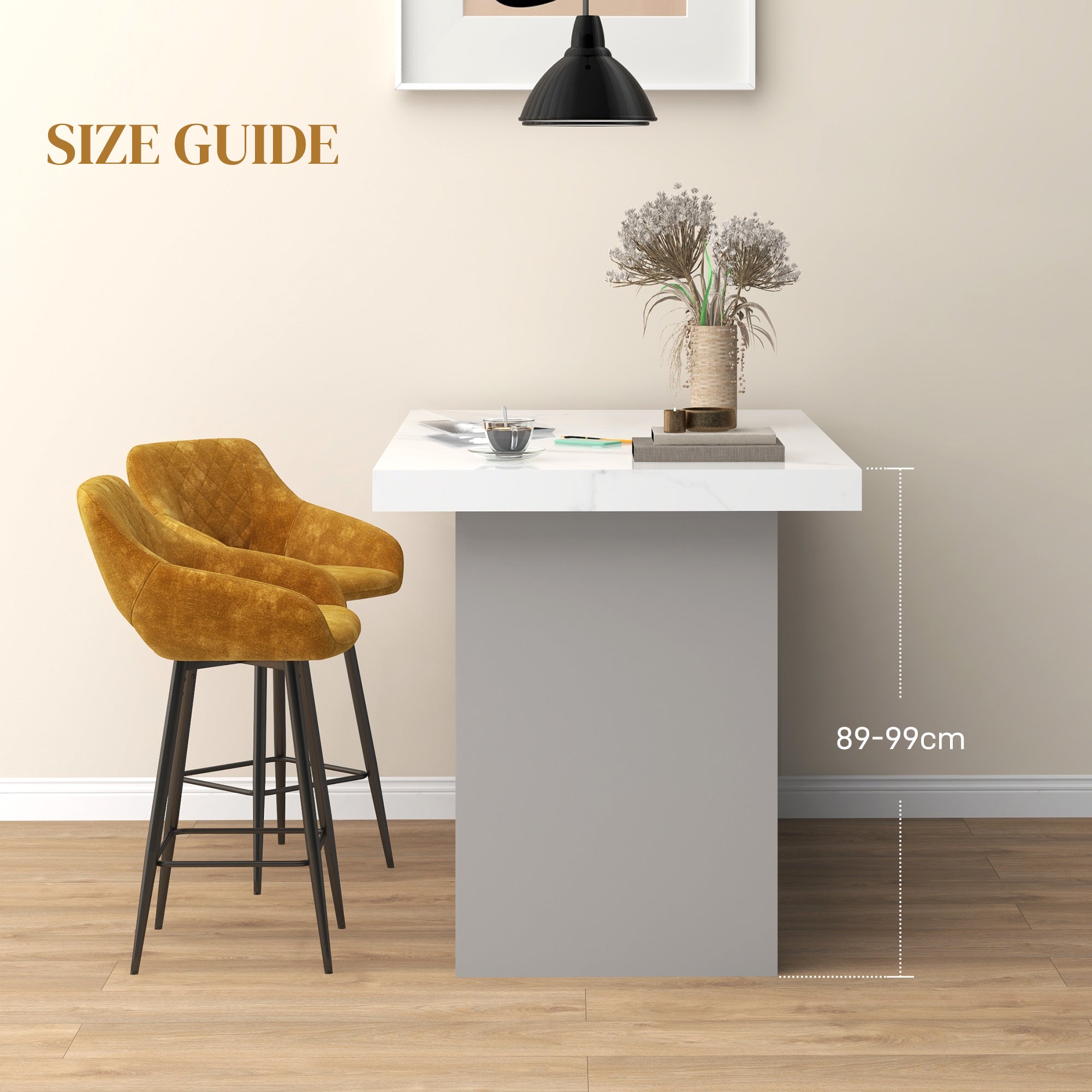 HOMCOM Bar Stools Set of 2, Velvet-Touch Fabric Counter Height Bar Chairs, Kitchen Stools with Steel Legs for Dining Area, Kitchen Island Barstools, Brown