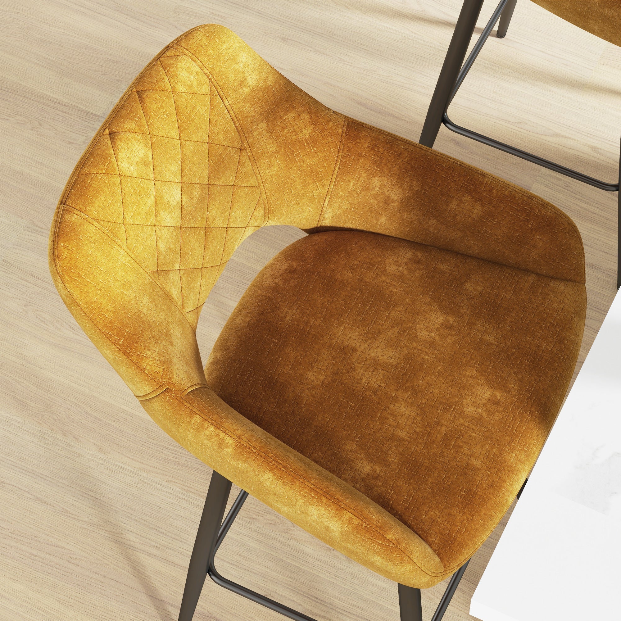 HOMCOM Bar Stools Set of 2, Velvet-Touch Fabric Counter Height Bar Chairs, Kitchen Stools with Steel Legs for Dining Area, Kitchen Island Barstools, Brown