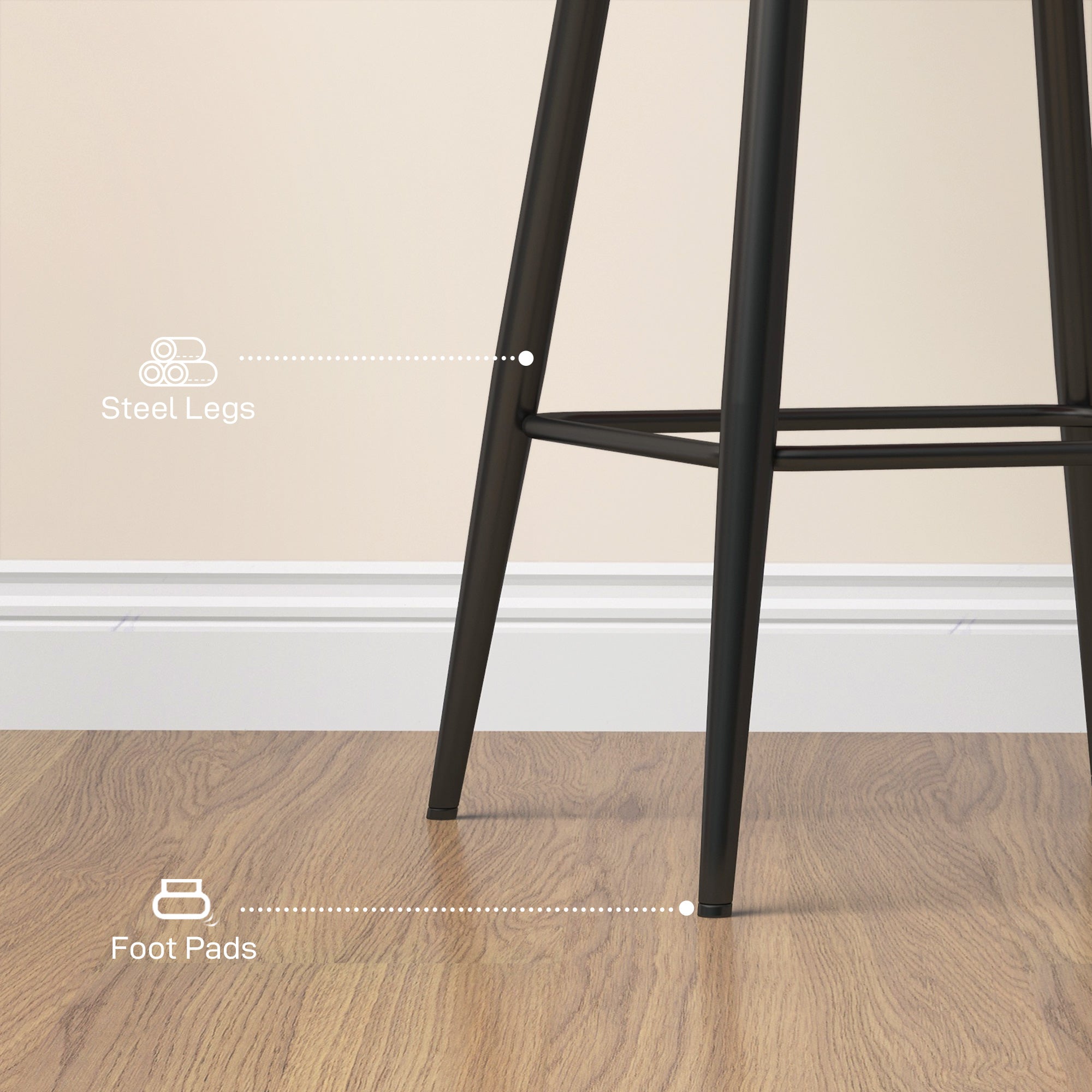 HOMCOM Bar Stools Set of 2, Velvet-Touch Fabric Counter Height Bar Chairs, Kitchen Stools with Steel Legs for Dining Area, Kitchen Island Barstools, Brown