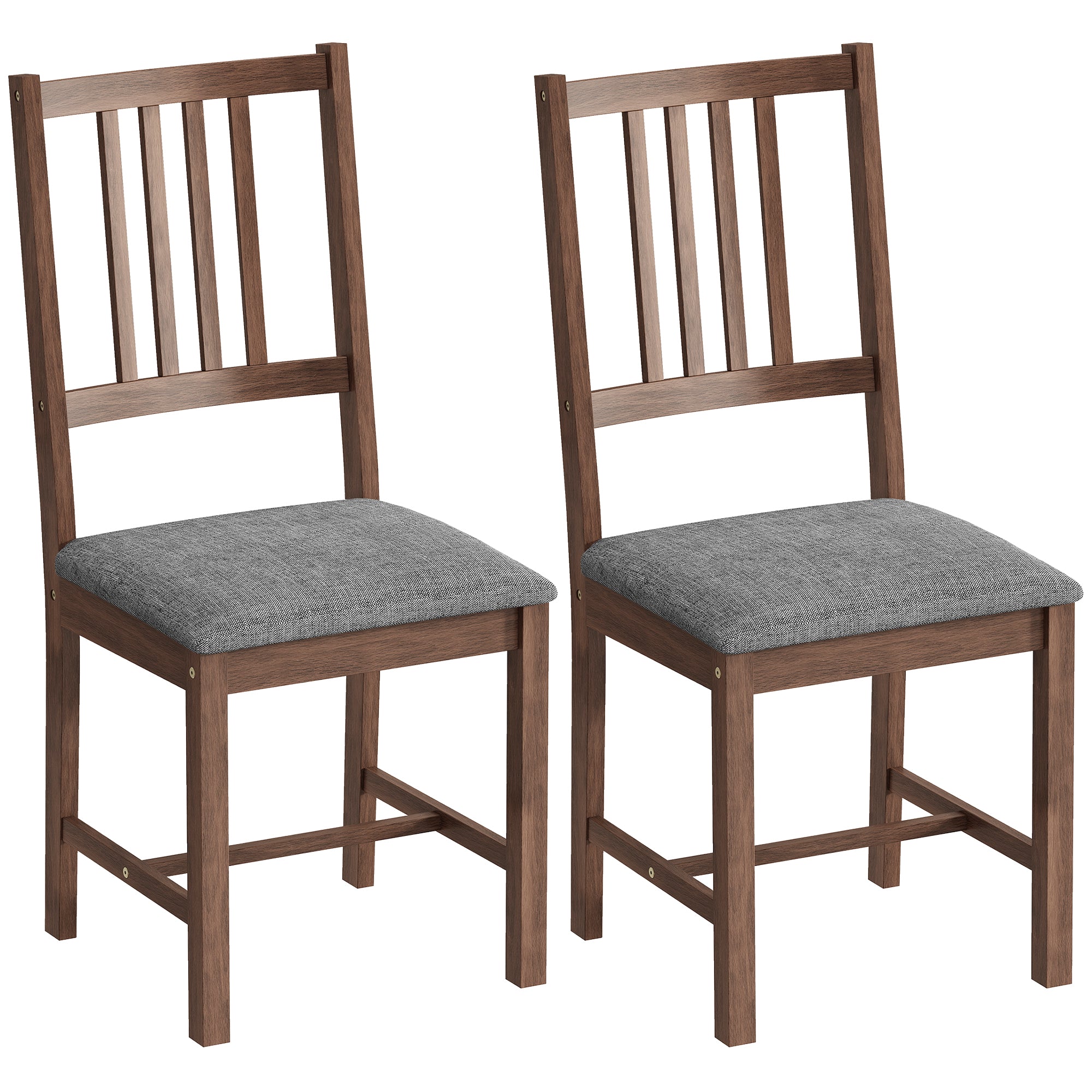 Wooden Dining Chairs Set of 2, Mid-Century Modern Upholstered Kitchen Chairs with Slat Backrest, Rubberwood Legs and Padded Seat for Dining Room, Living Room, Gray