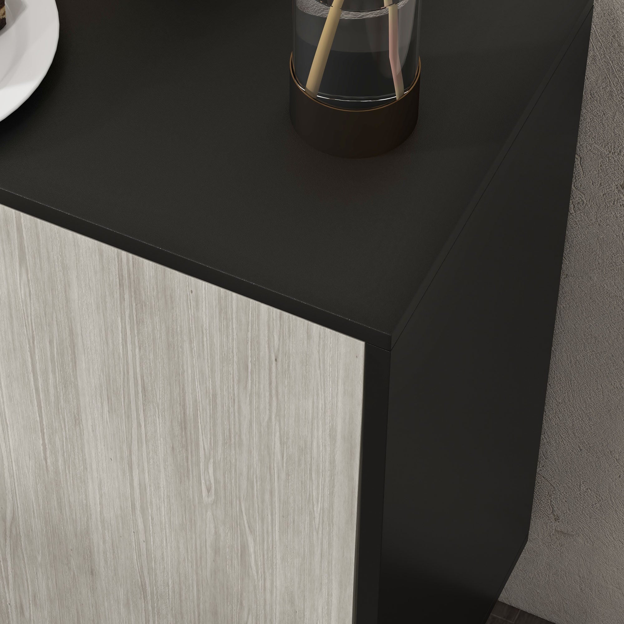 HOMCOM Modern Sideboard with 2 Cupboards, Kitchen Storage Cabinet for Living Room with Adjustable Shelves, 4 Doors and Solid Wood Legs, Black