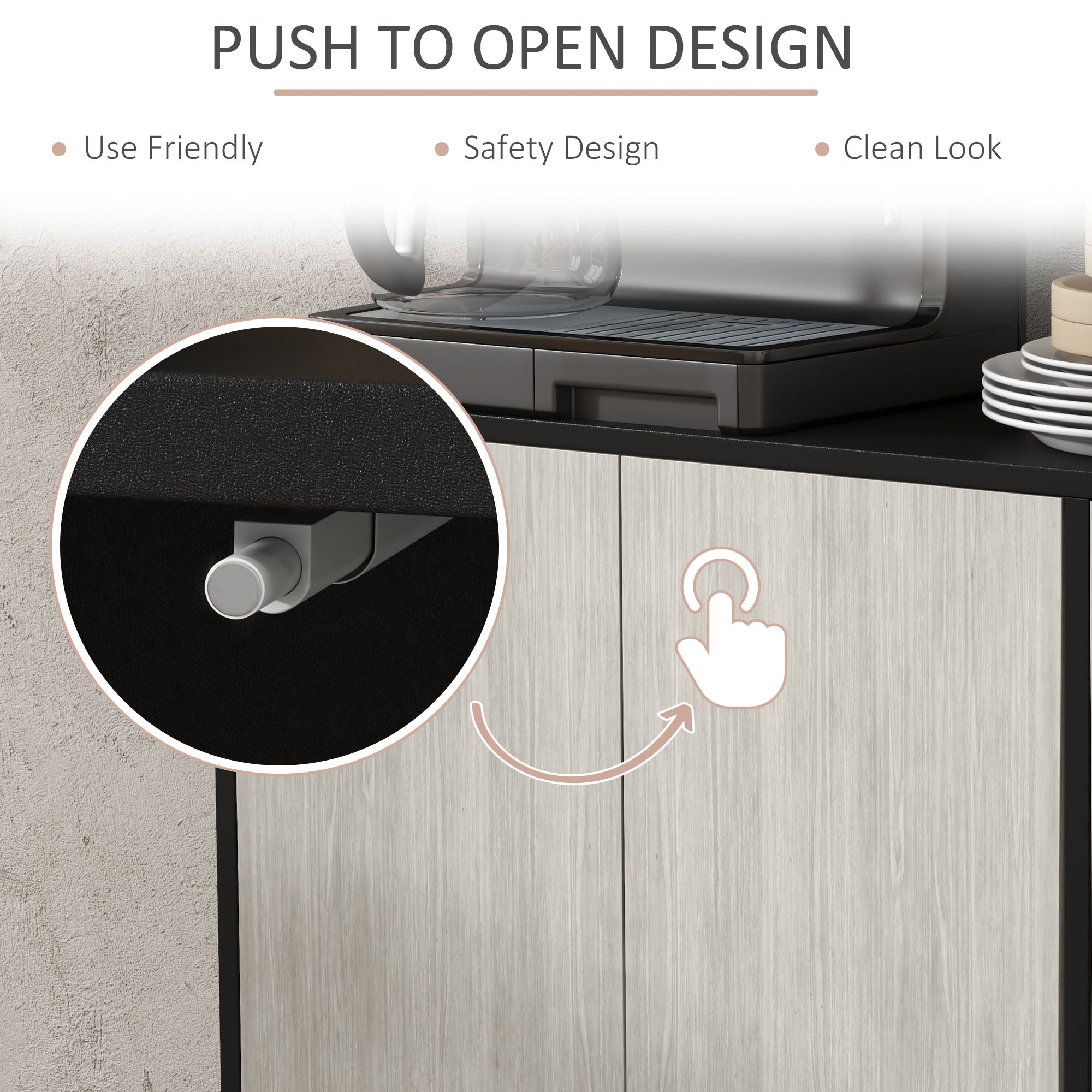 HOMCOM Modern Sideboard with 2 Cupboards, Kitchen Storage Cabinet for Living Room with Adjustable Shelves, 4 Doors and Solid Wood Legs, Black